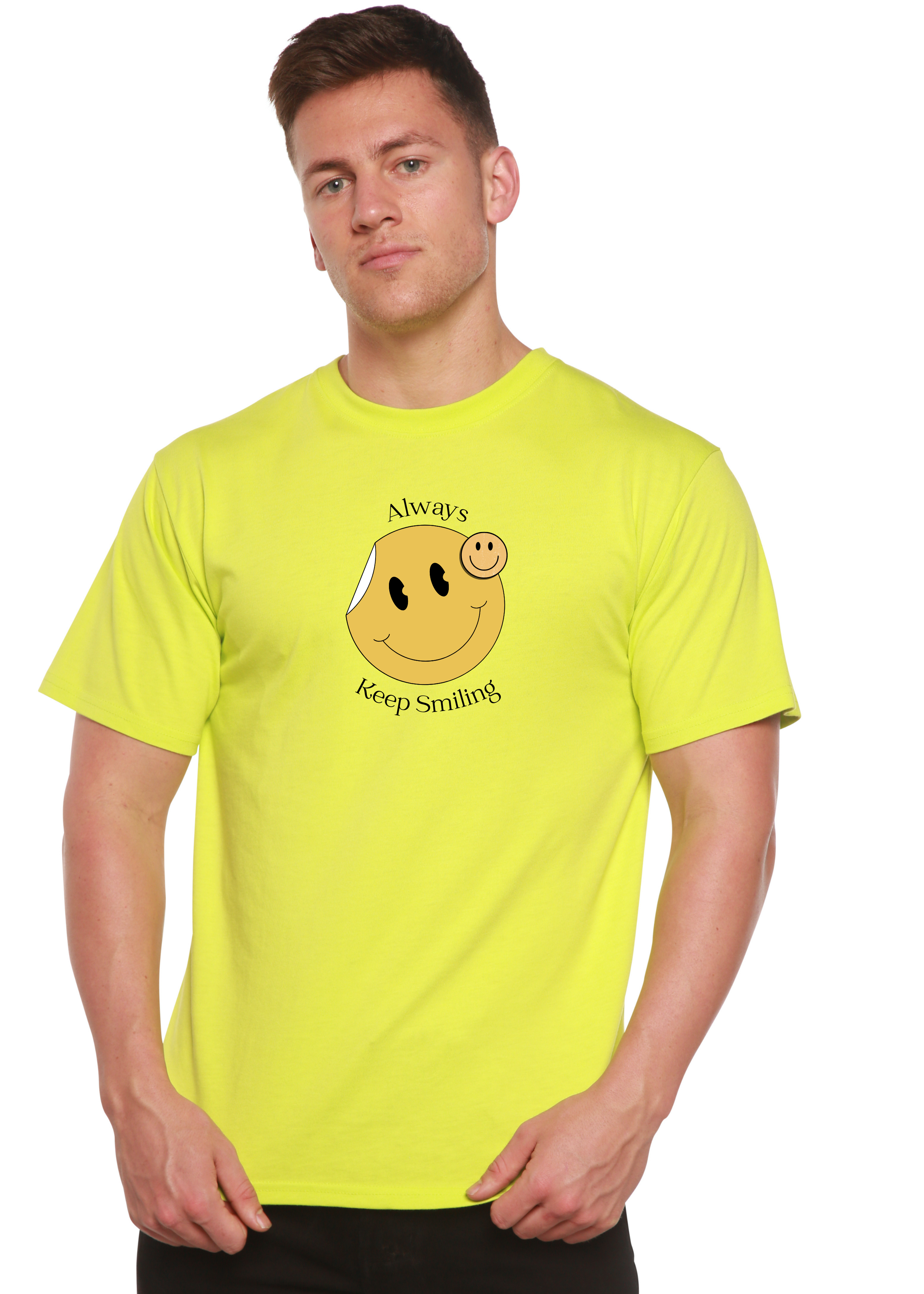 Camiseta gráfica de manga corta para hombre "Always Keep Smiling" de bambú viscosa/algodón orgánico