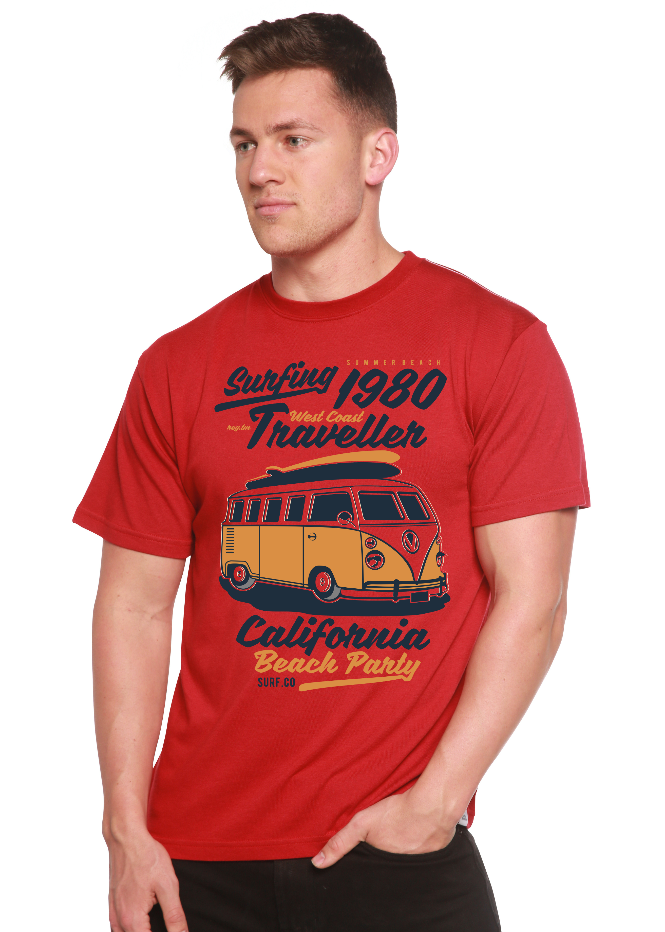 Camiseta gráfica de manga corta de viscosa de bambú/algodón orgánico para hombre Spun Bamboo® "Surfing 1980"
