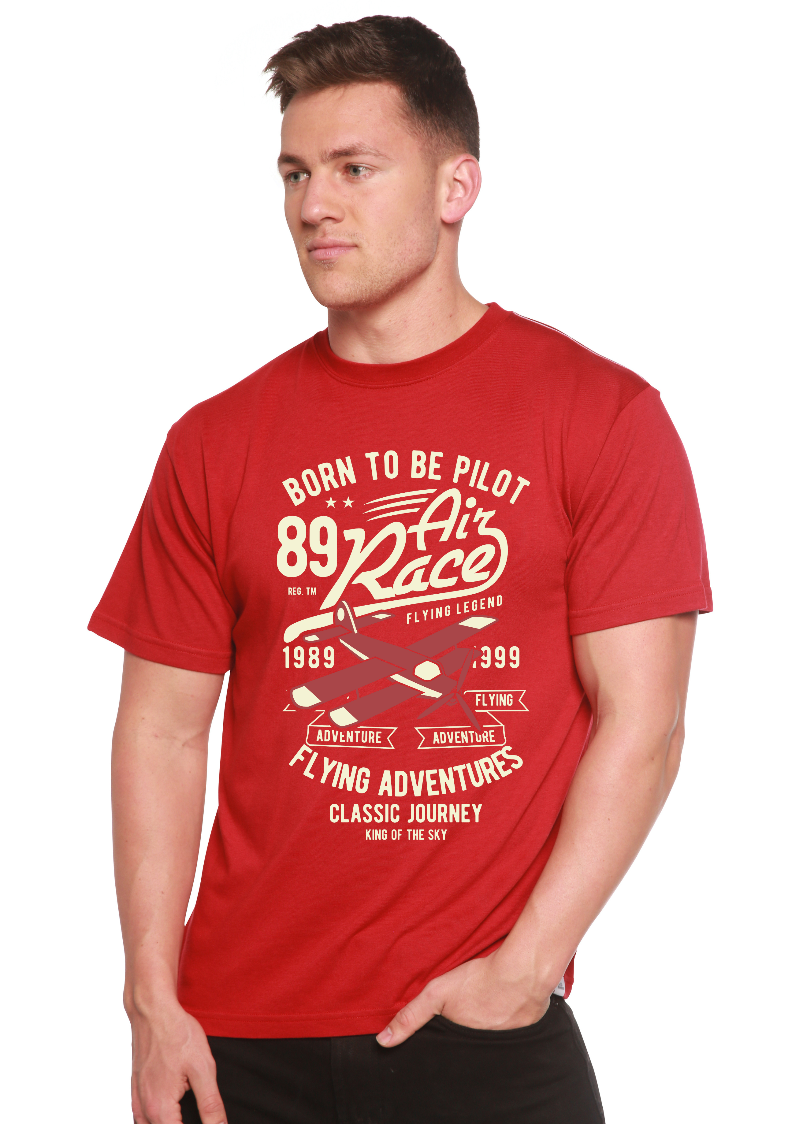 Camiseta gráfica de manga corta para hombre "Born To Be Pilot" de viscosa de bambú/algodón orgánico