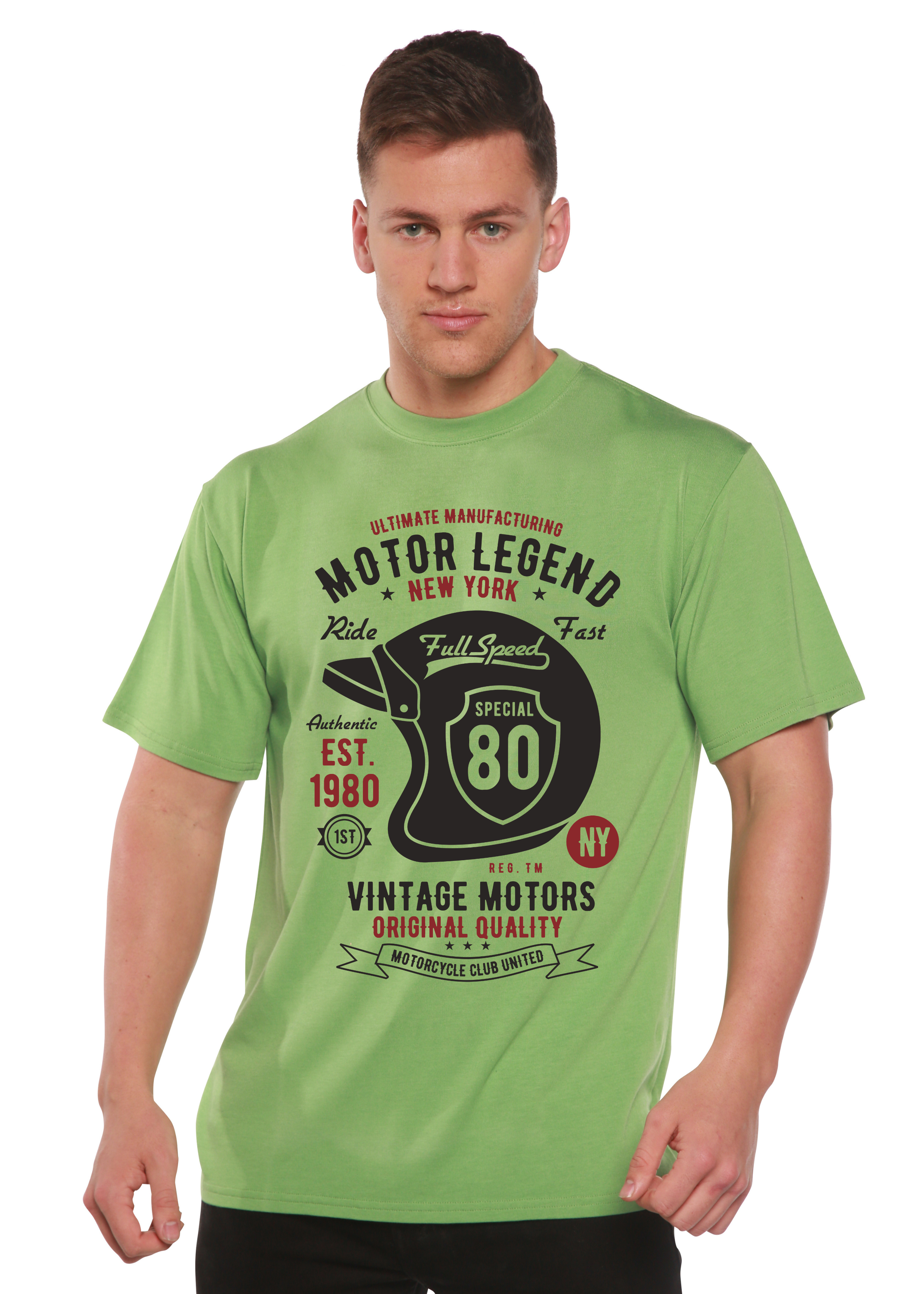 Camiseta de manga corta con gráfico de viscosa de bambú/algodón orgánico Motor Legend Helmet para hombre