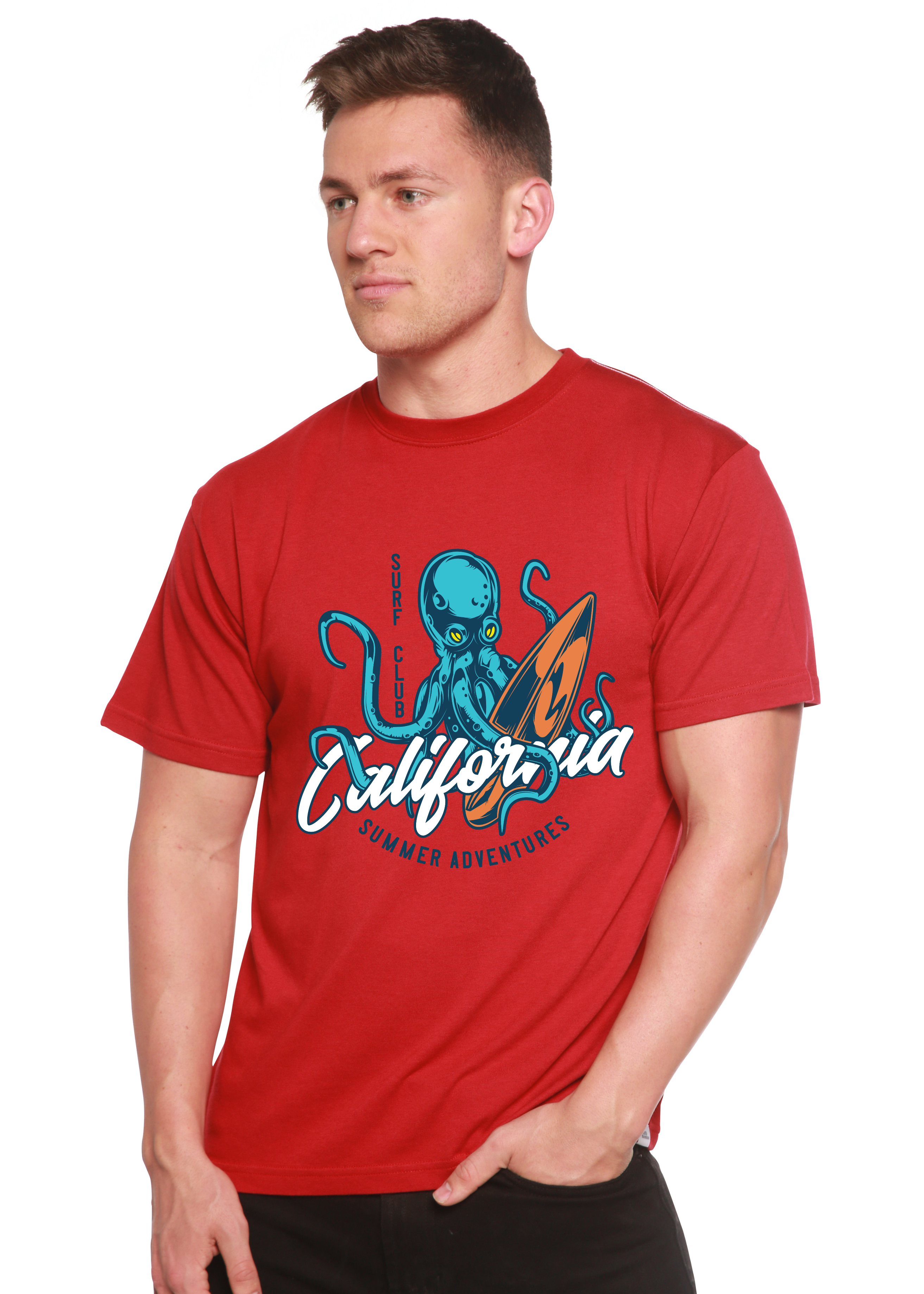 Camiseta gráfica de manga corta de bambú/algodón orgánico para hombre "California Summer Adventures"