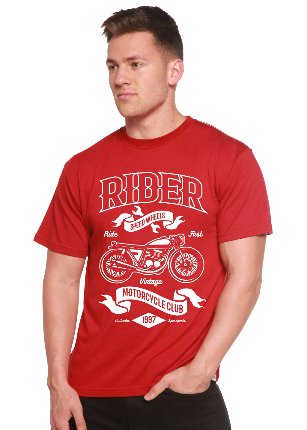Camiseta gráfica de manga corta Rider Spun Bamboo® de viscosa de bambú/algodón orgánico para hombre