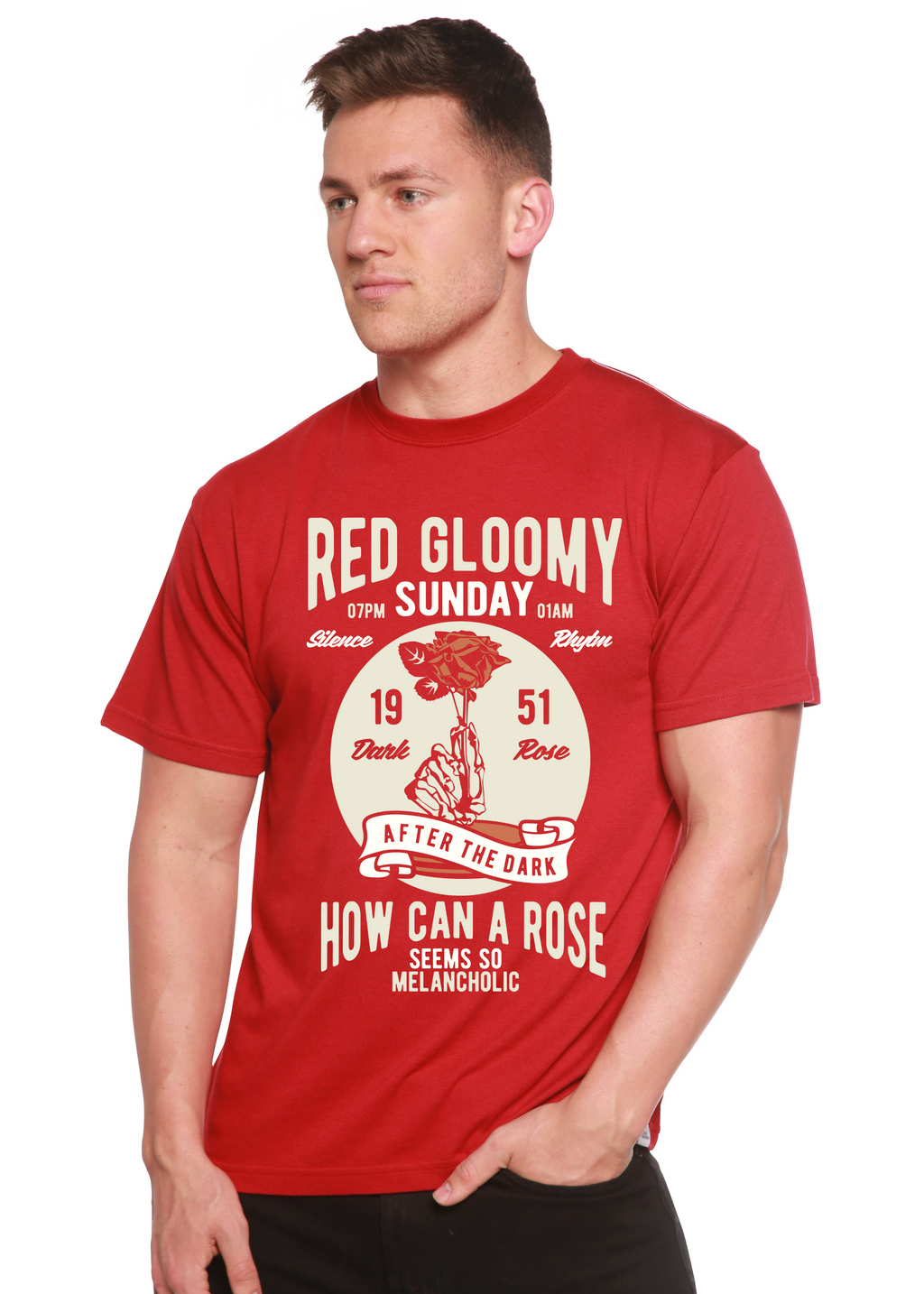 Camiseta gráfica de manga corta de viscosa de bambú/algodón orgánico para hombre Red Gloomy Spun Bamboo®