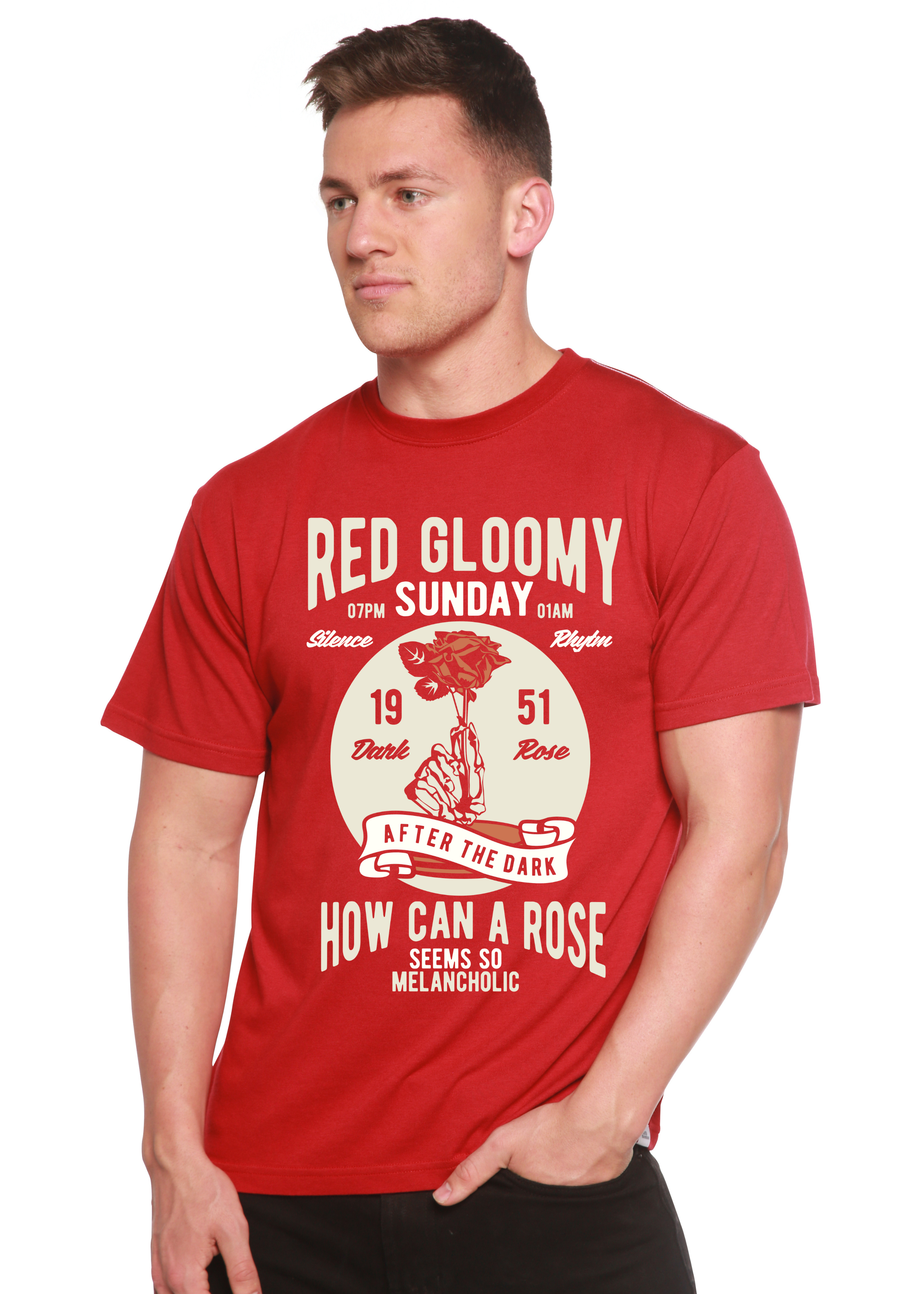 Camiseta gráfica de manga corta de viscosa de bambú/algodón orgánico para hombre Red Gloomy Spun Bamboo®