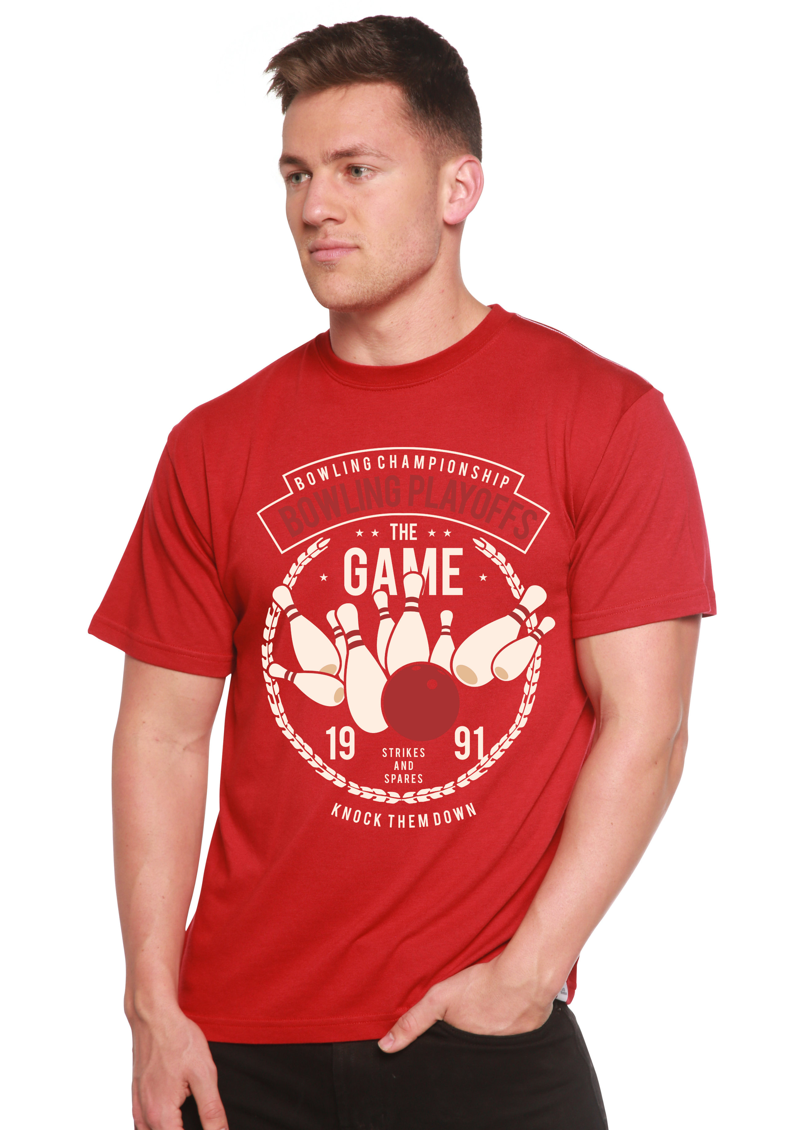 Camiseta gráfica de manga corta de bambú/algodón orgánico para hombre "Playoffs de bolos"
