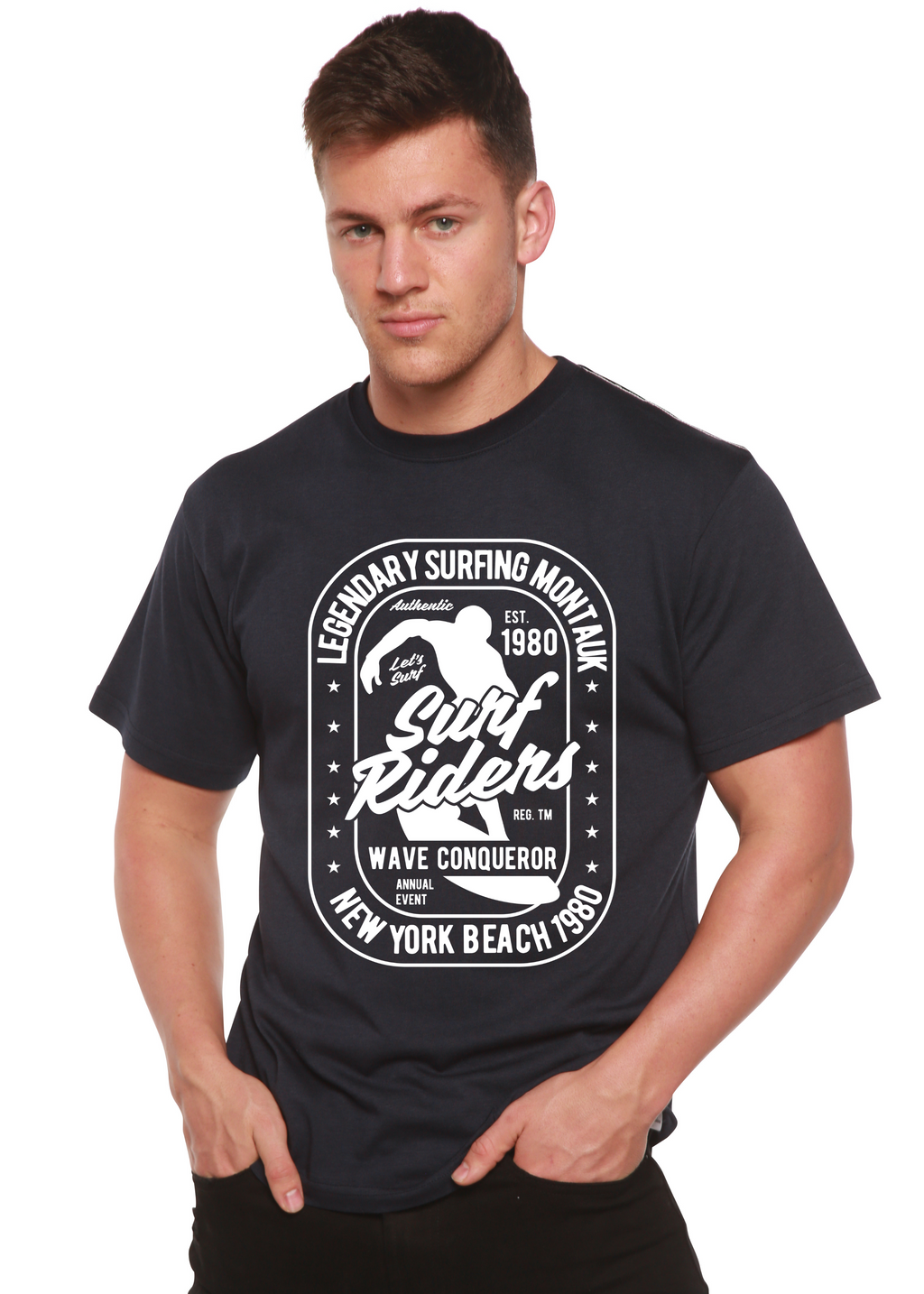 Camiseta gráfica de manga corta para hombre Surf Rider Spun Bamboo® de bambú viscosa/algodón orgánico