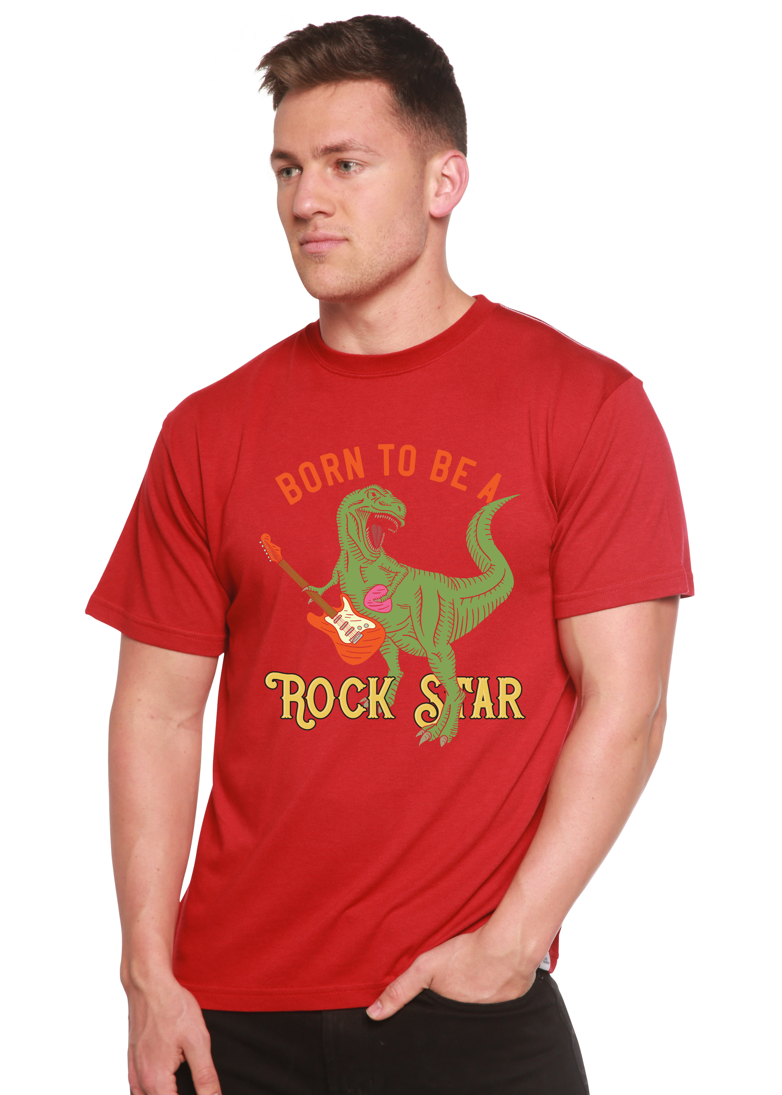 Camiseta gráfica de manga corta de bambú viscosa/algodón orgánico para hombre "Born To Be A Rock Star"