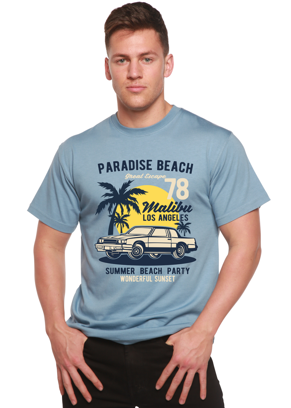 Camiseta Gráfica de Manga Corta Paradise Beach Spun Bamboo® de Viscosa de Bambú/Algodón Orgánico para Hombre