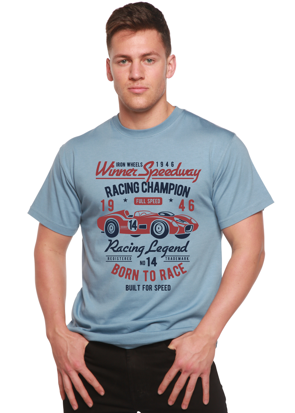 Playera gráfica de manga corta Speedway Spun Bamboo® de bambú de viscosa y algodón orgánico para hombre