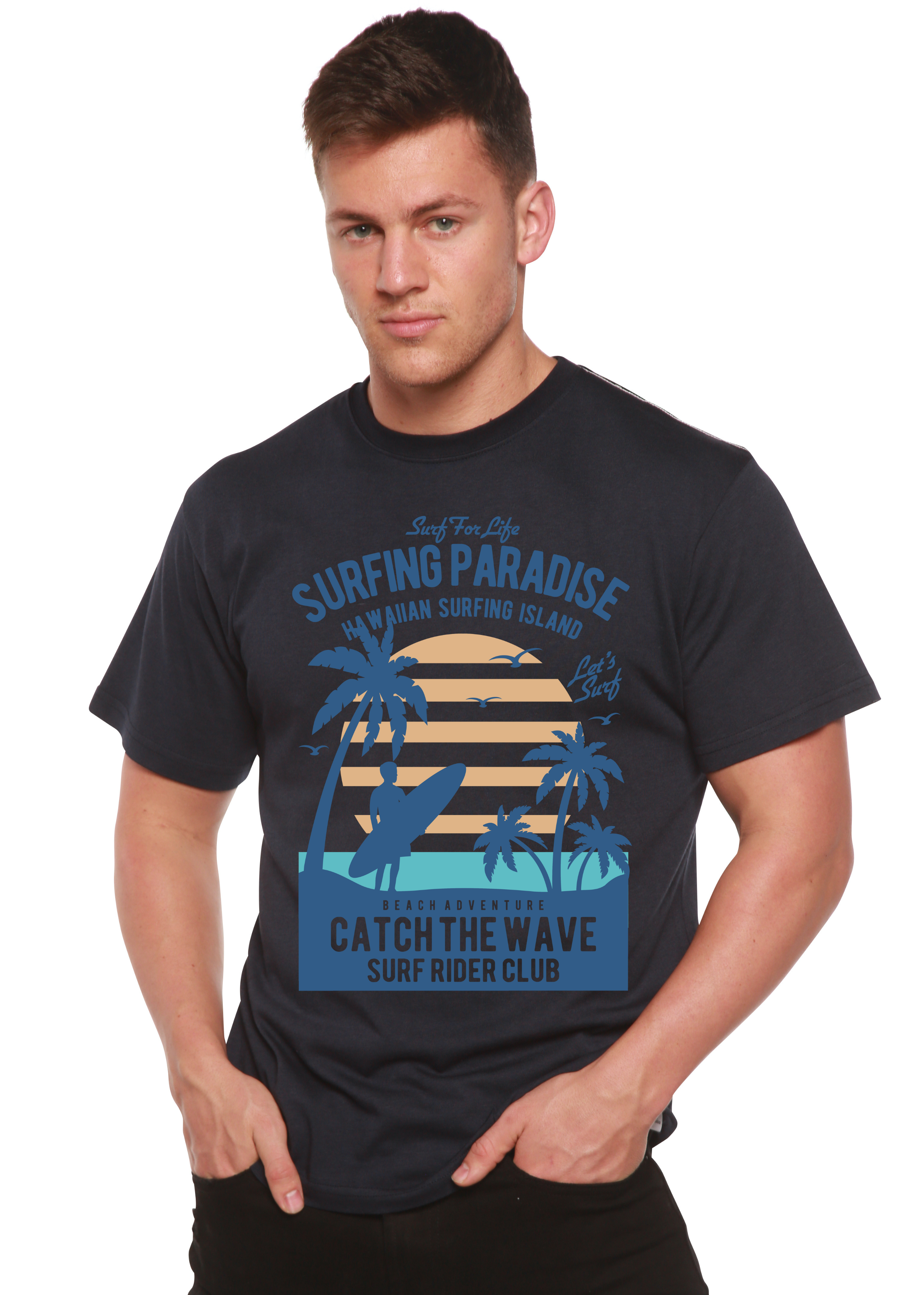 Camiseta gráfica de manga corta de bambú/algodón orgánico Surfing Paradis Spun Bamboo® para hombre