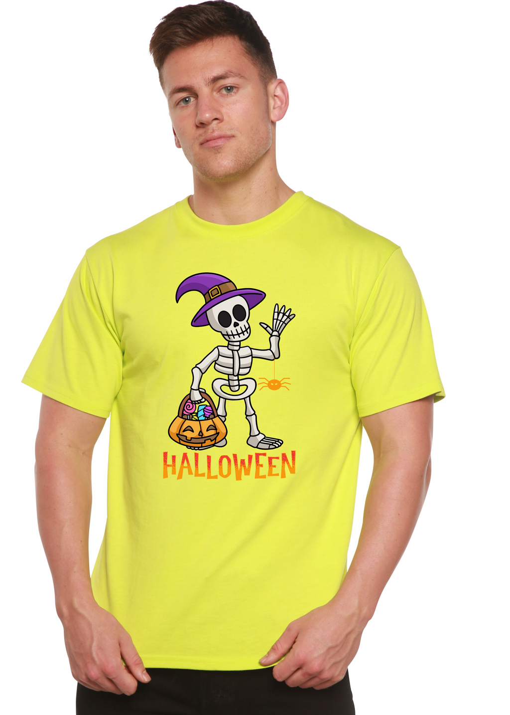 Camiseta gráfica unisex de manga corta de bambú-viscosa/algodón orgánico "Happy Halloween"