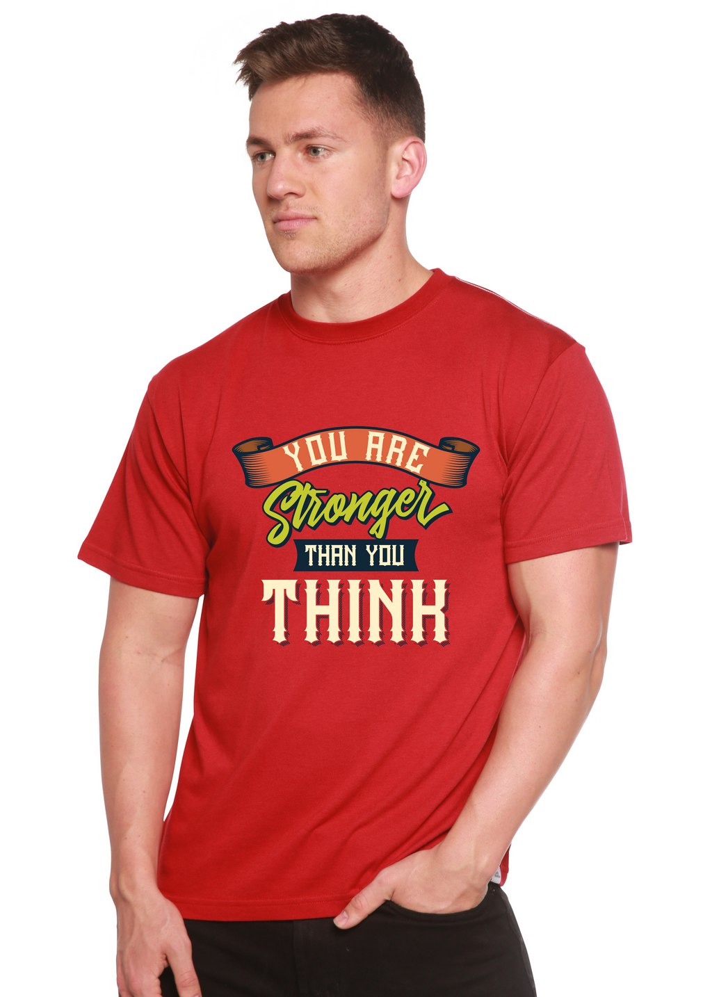 Camiseta gráfica de manga corta para hombre "Eres más fuerte de lo que piensas" de viscosa de bambú/algodón orgánico
