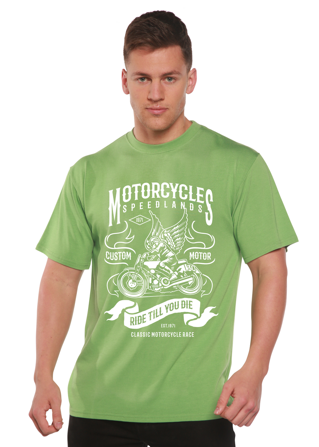 Motocicletas Camiseta de Manga Corta con Gráfico de Viscosa de Bambú/Algodón Orgánico para Hombre