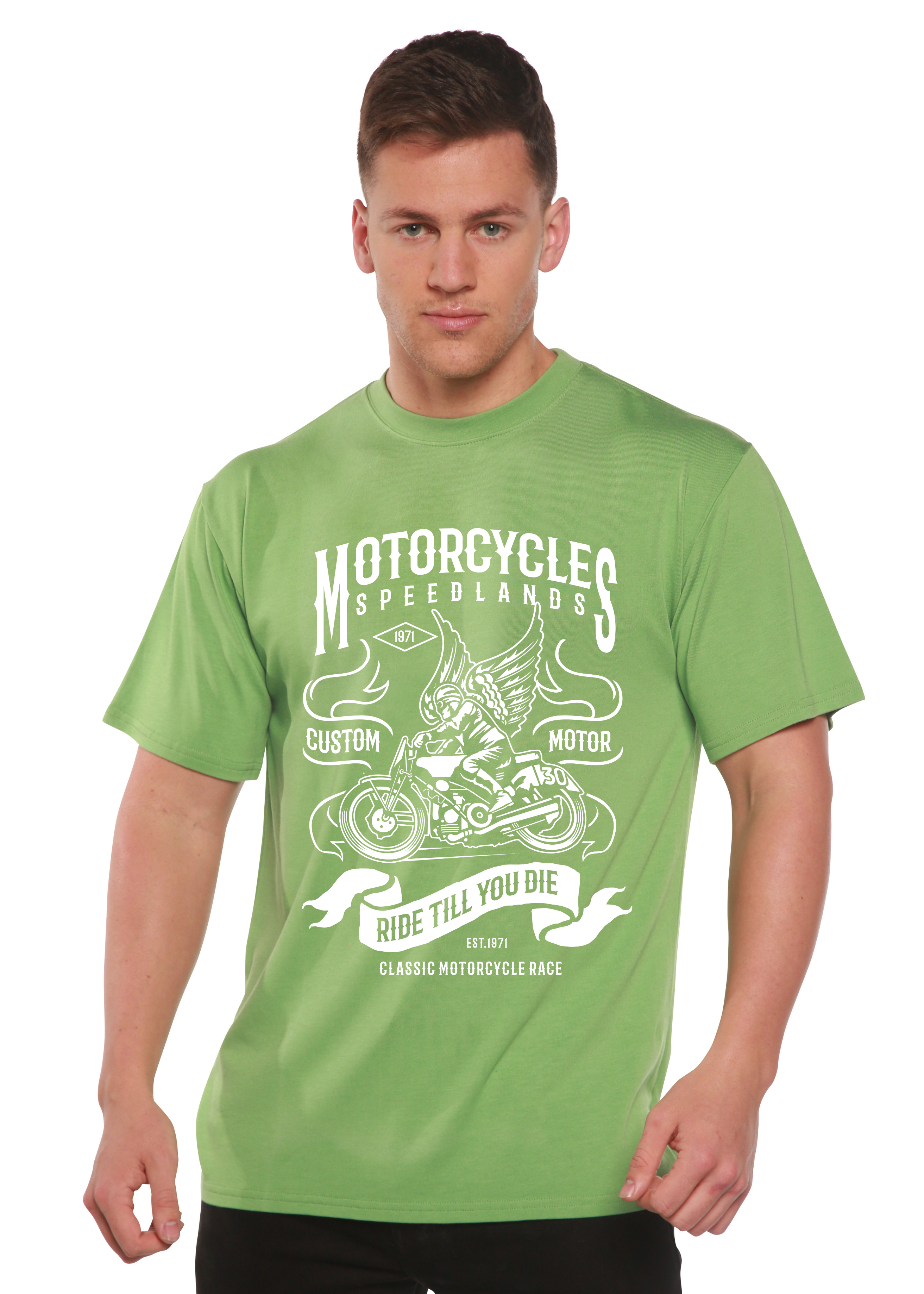 Motocicletas Camiseta de Manga Corta con Gráfico de Viscosa de Bambú/Algodón Orgánico para Hombre