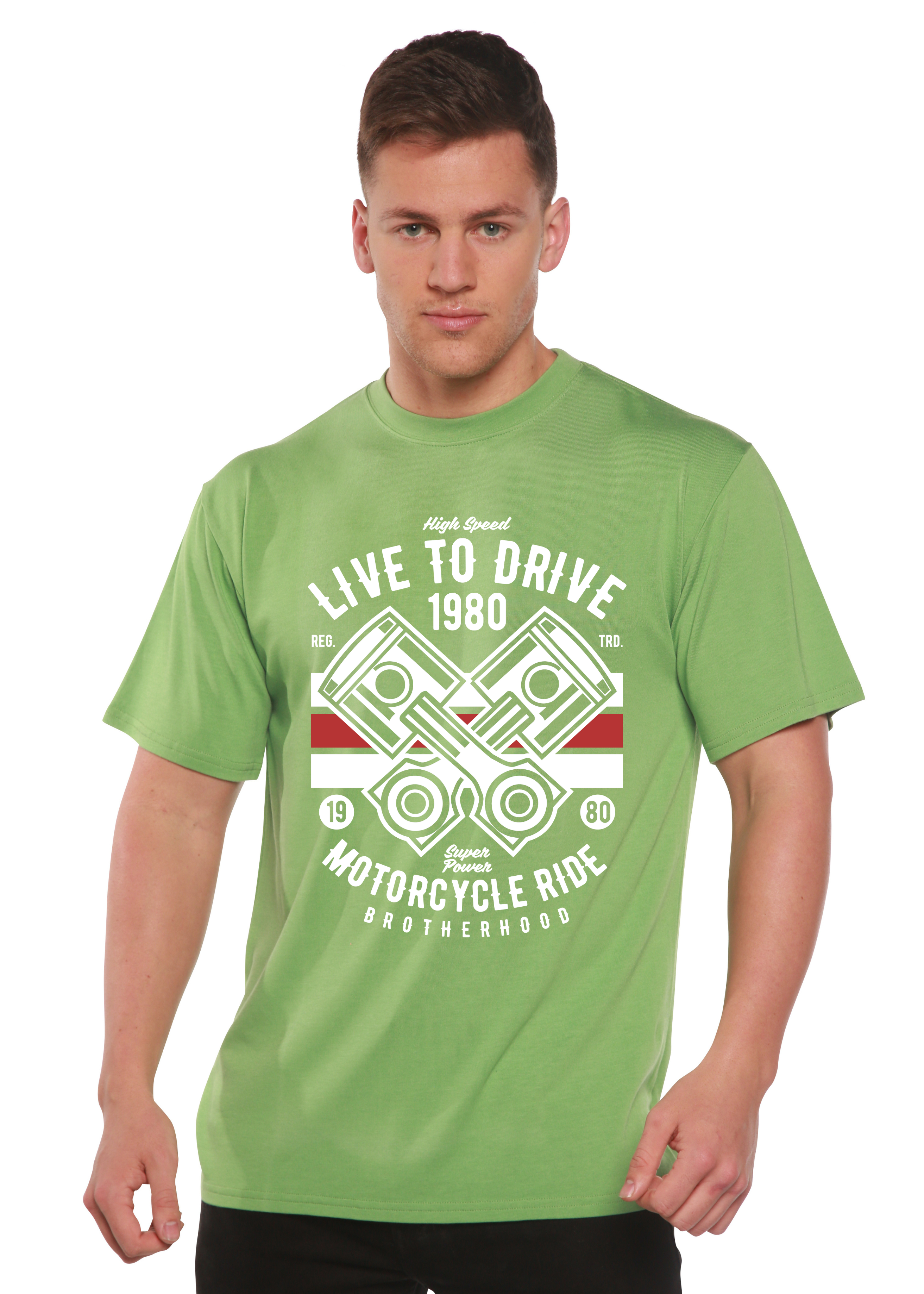 Camiseta Gráfica de Manga Corta de Bambú Viscosa/Algodón Orgánico para Hombre "Live To Ride 1980"