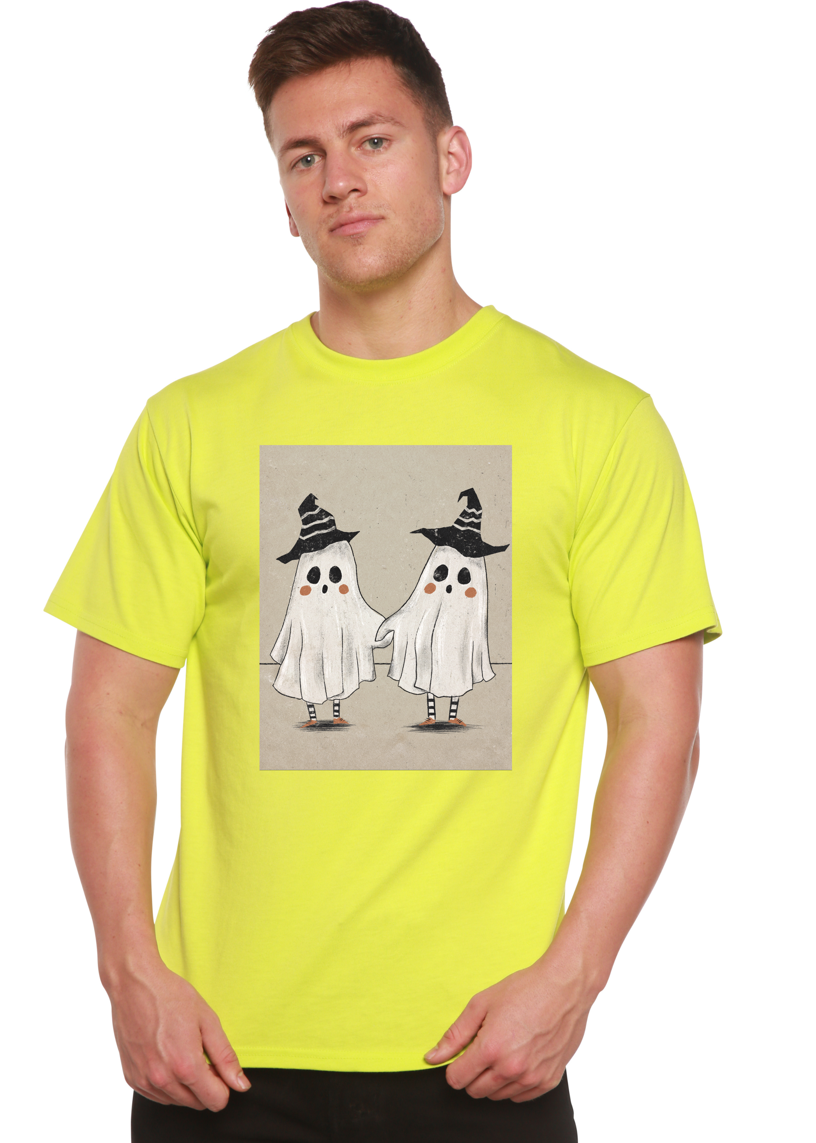 Camiseta gráfica de manga corta para hombre con diseño de fantasma de viscosa de bambú/algodón orgánico