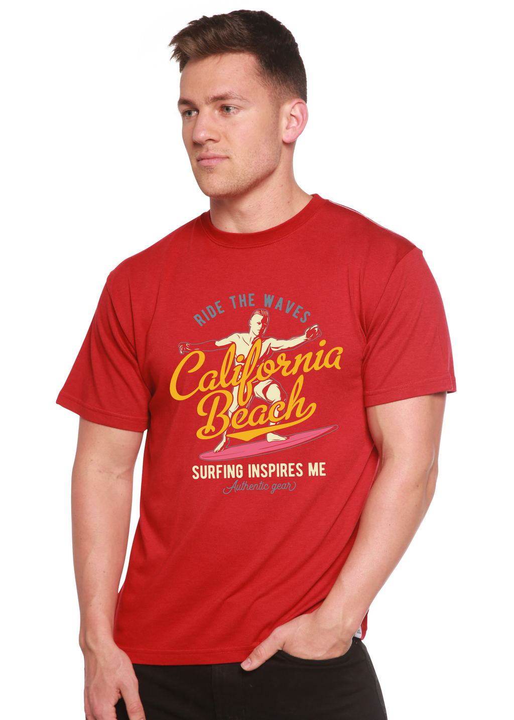 Camiseta Gráfica de Manga Corta para Hombre California Beach de Viscosa de Bambú/Algodón Orgánico
