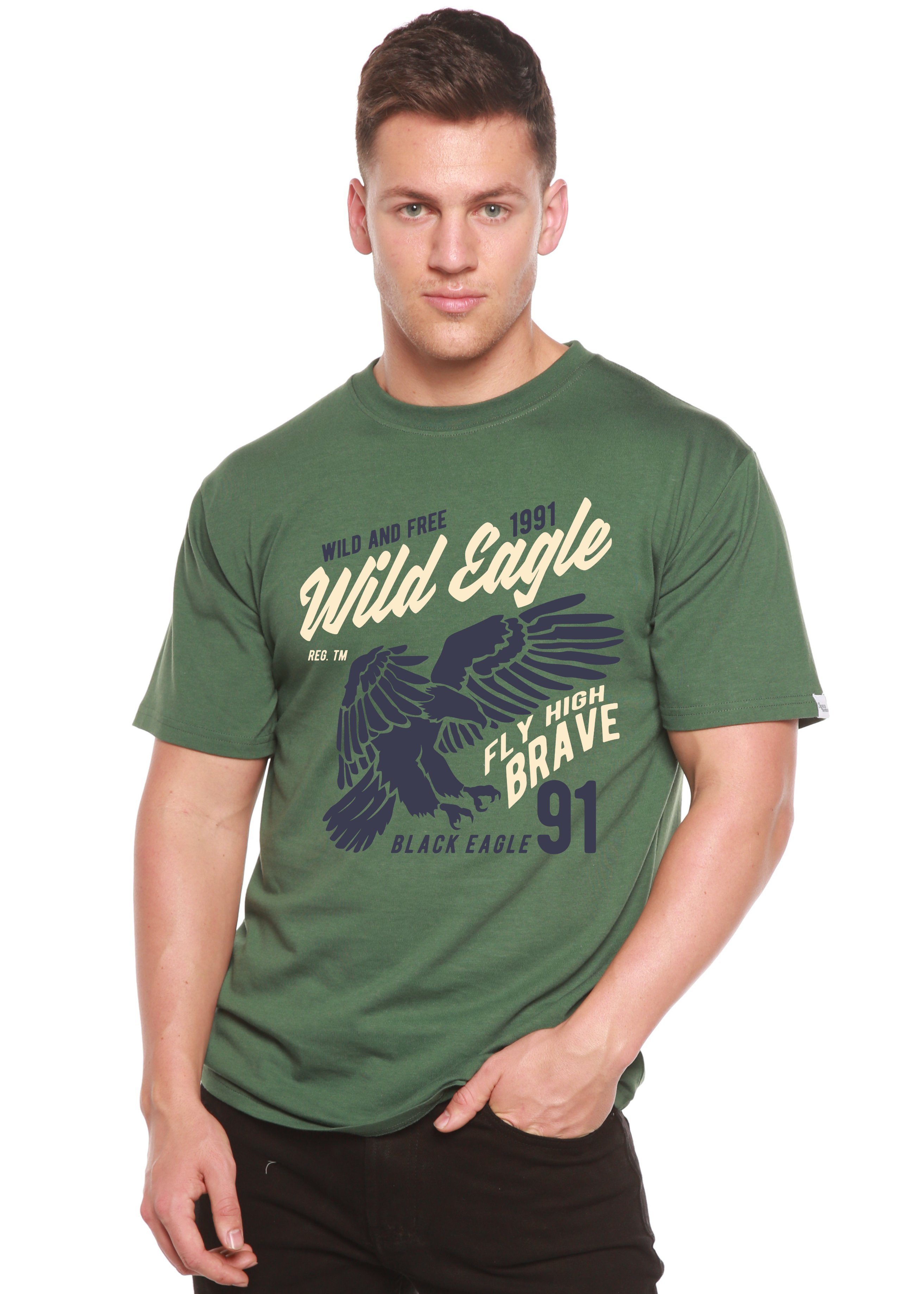 Camiseta de manga corta con gráficos para hombre Wild Eagle Spun Bamboo® de viscosa de bambú/algodón orgánico