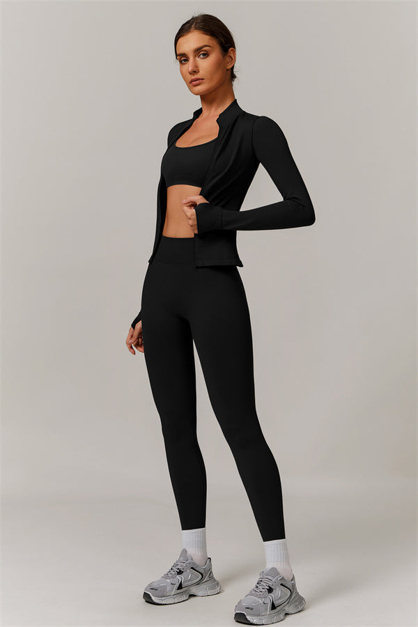Conjunto de 3 piezas Nova Luxe: chaqueta, sujetador deportivo y leggings