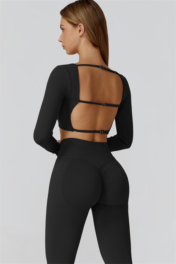 Conjunto de 2 piezas de leggings y top corto de manga larga Reign