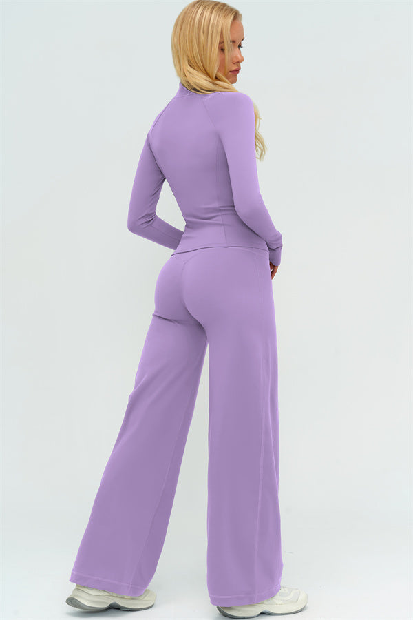 El conjunto de 3 piezas de chaqueta Twirl con cremallera, top halter y pantalones rectos nuevos