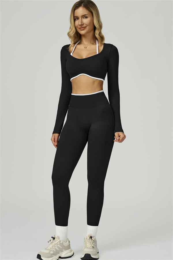 El conjunto de 2 piezas de crop top de manga larga y leggings Prime Line
