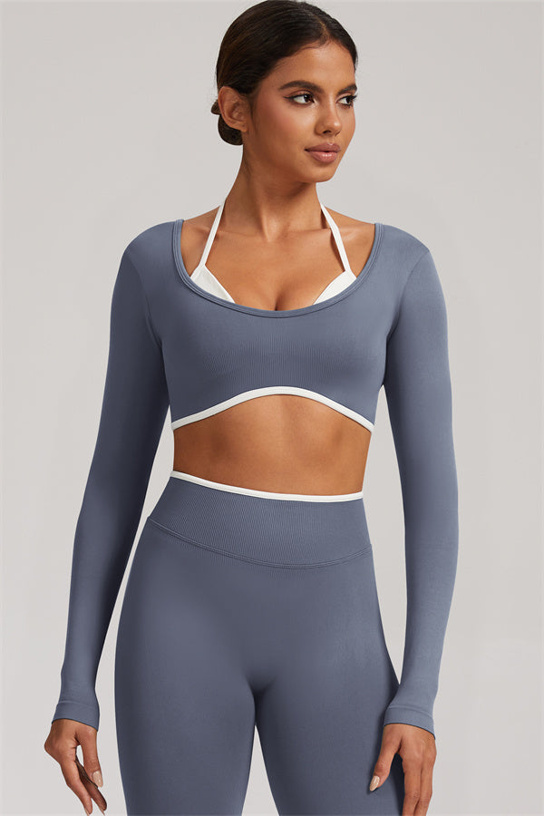 Conjunto de 2 piezas Elevate New: Top corto de manga larga y leggings