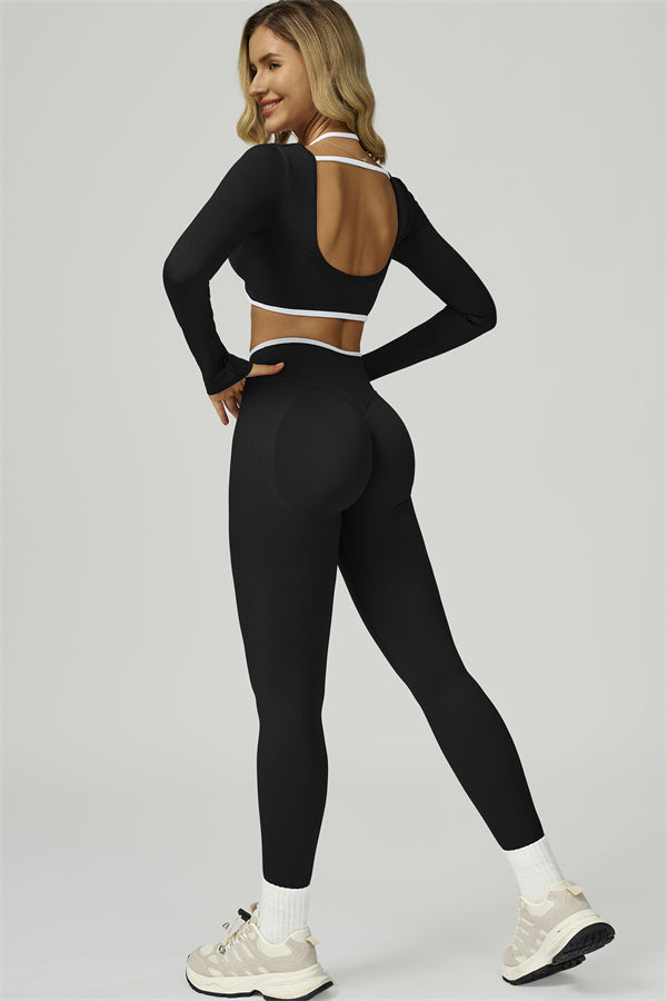 El conjunto de 2 piezas de crop top de manga larga y leggings Prime Line