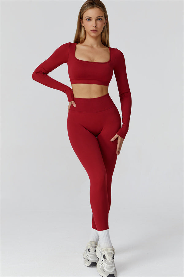 Conjunto de 2 piezas de leggings y top corto de manga larga Reign