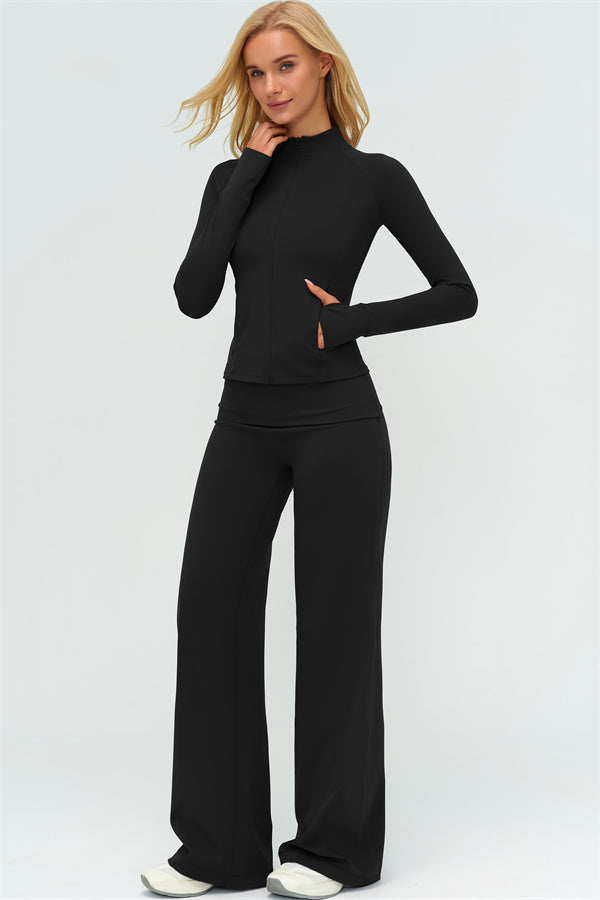 Conjunto de 3 piezas de chaqueta con cremallera, top halter y leggings Twirl