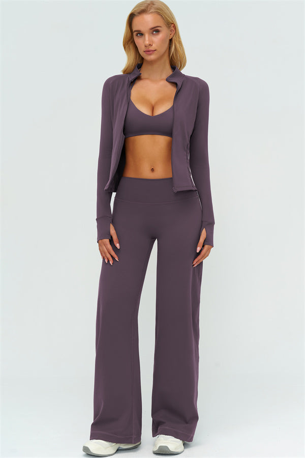 Conjunto de 3 piezas: sujetador deportivo, chaqueta con cremallera Twirl y pantalones de pierna recta nuevos