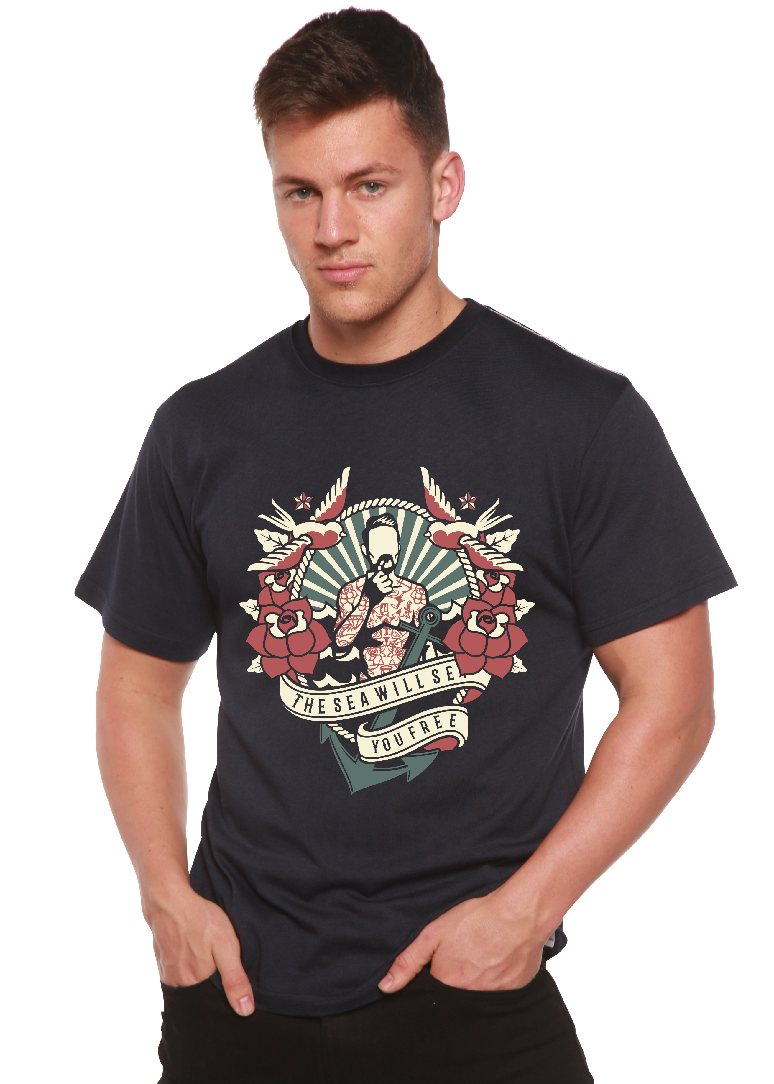 La camiseta de manga corta con gráficos de viscosa de bambú y algodón orgánico para hombre The Sea Will Spun Bamboo®