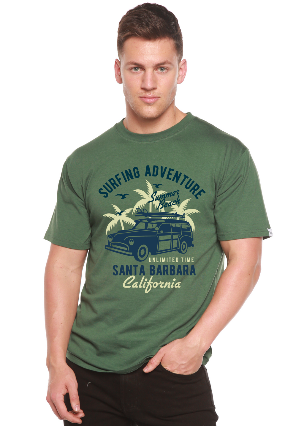 Aventura de surf Spun Bamboo® Camiseta gráfica de manga corta de viscosa de bambú/algodón orgánico para hombre