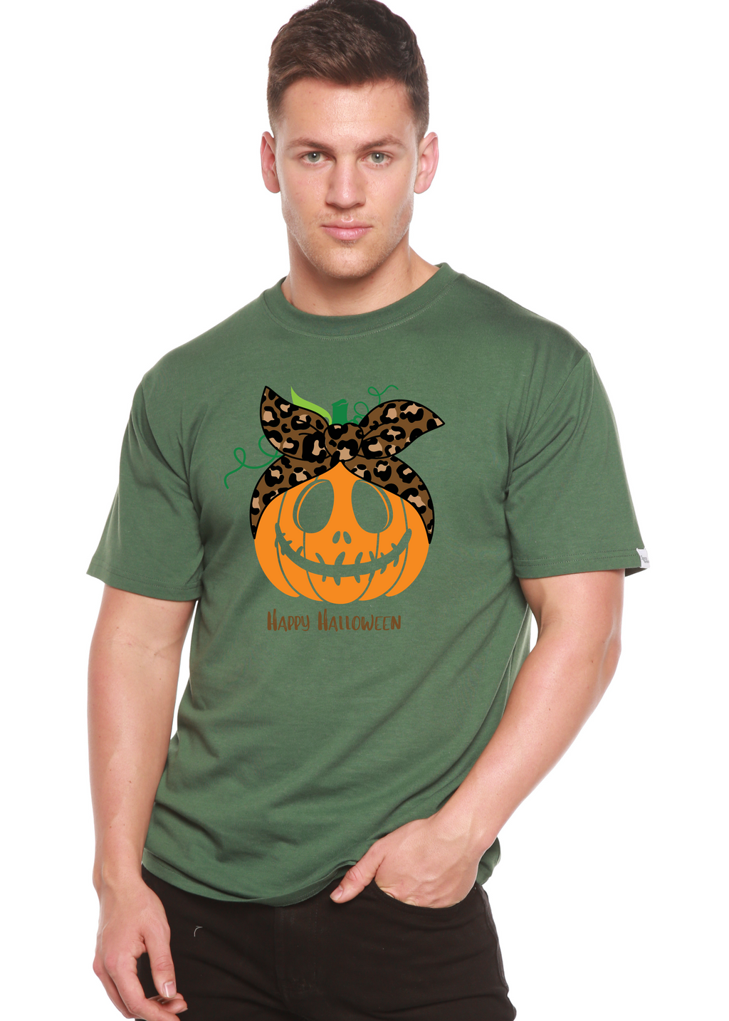 Camiseta gráfica de manga corta de viscosa de bambú/algodón orgánico para hombre - ¡Feliz Halloween!