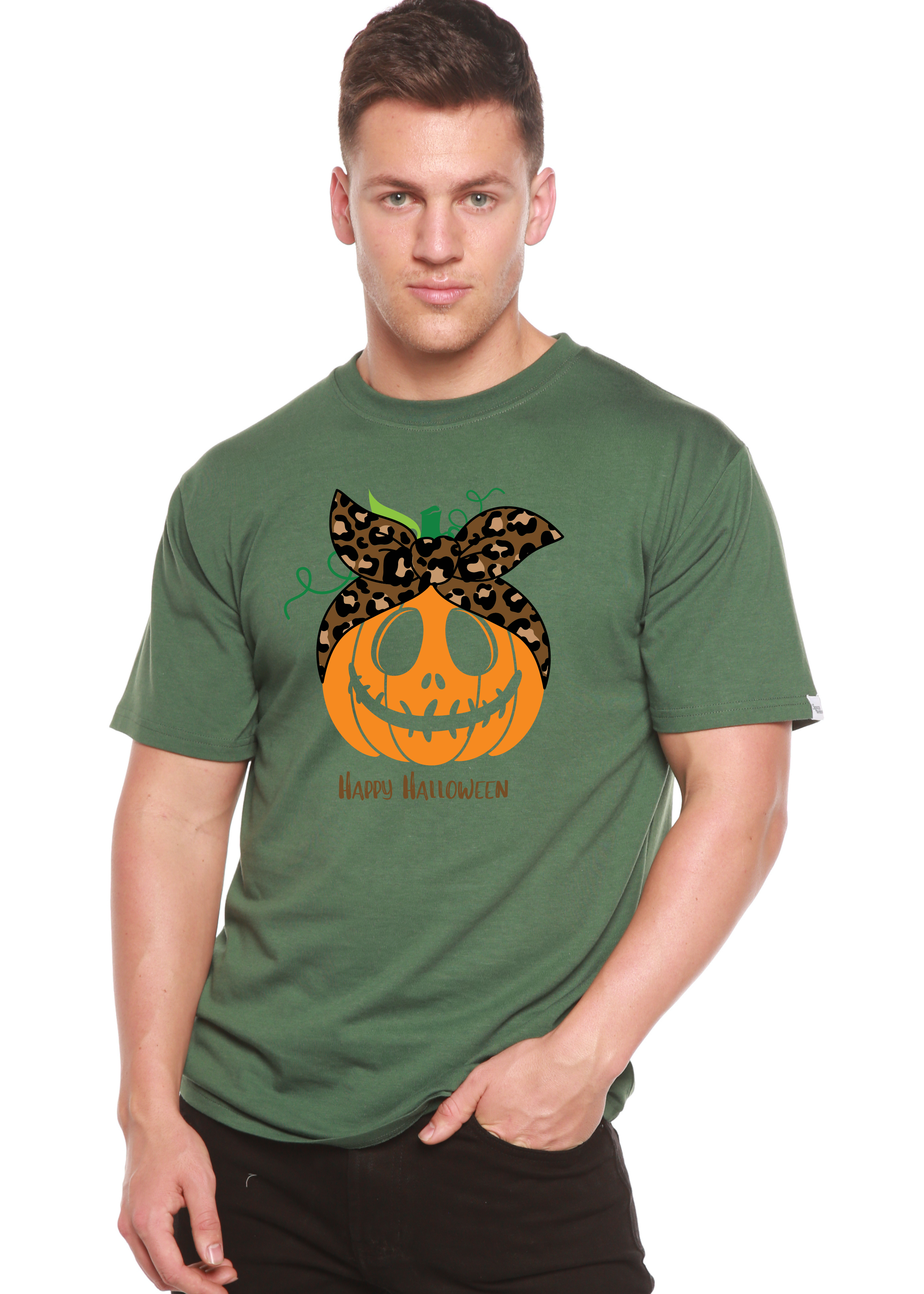 Camiseta gráfica de manga corta de viscosa de bambú/algodón orgánico para hombre - ¡Feliz Halloween!
