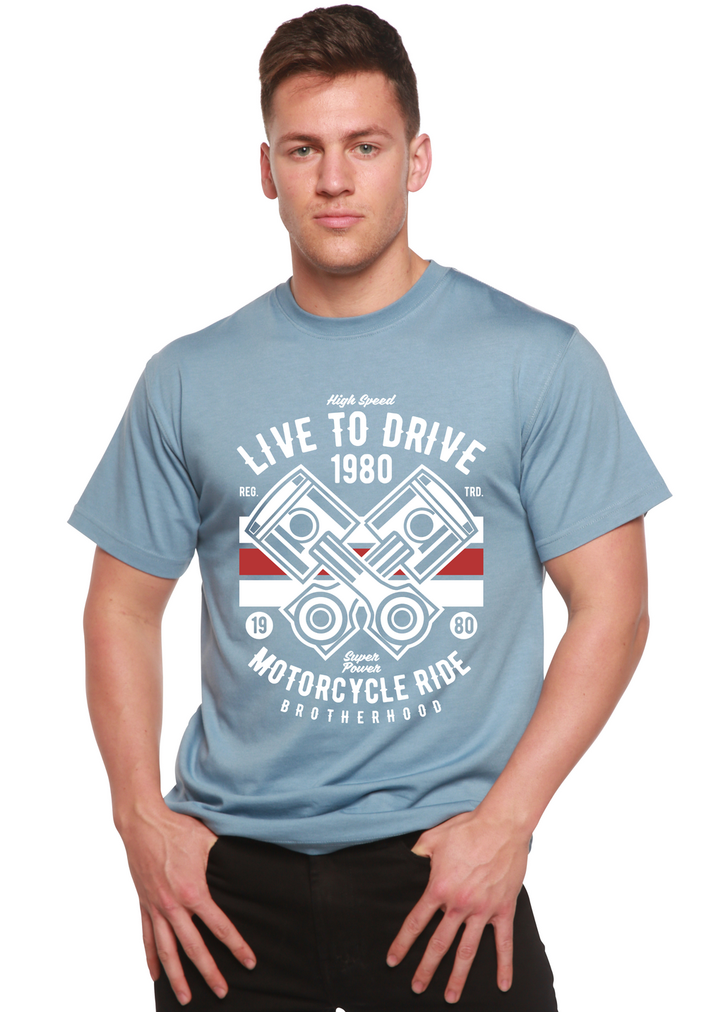 Camiseta Gráfica de Manga Corta de Bambú Viscosa/Algodón Orgánico para Hombre "Live To Ride 1980"