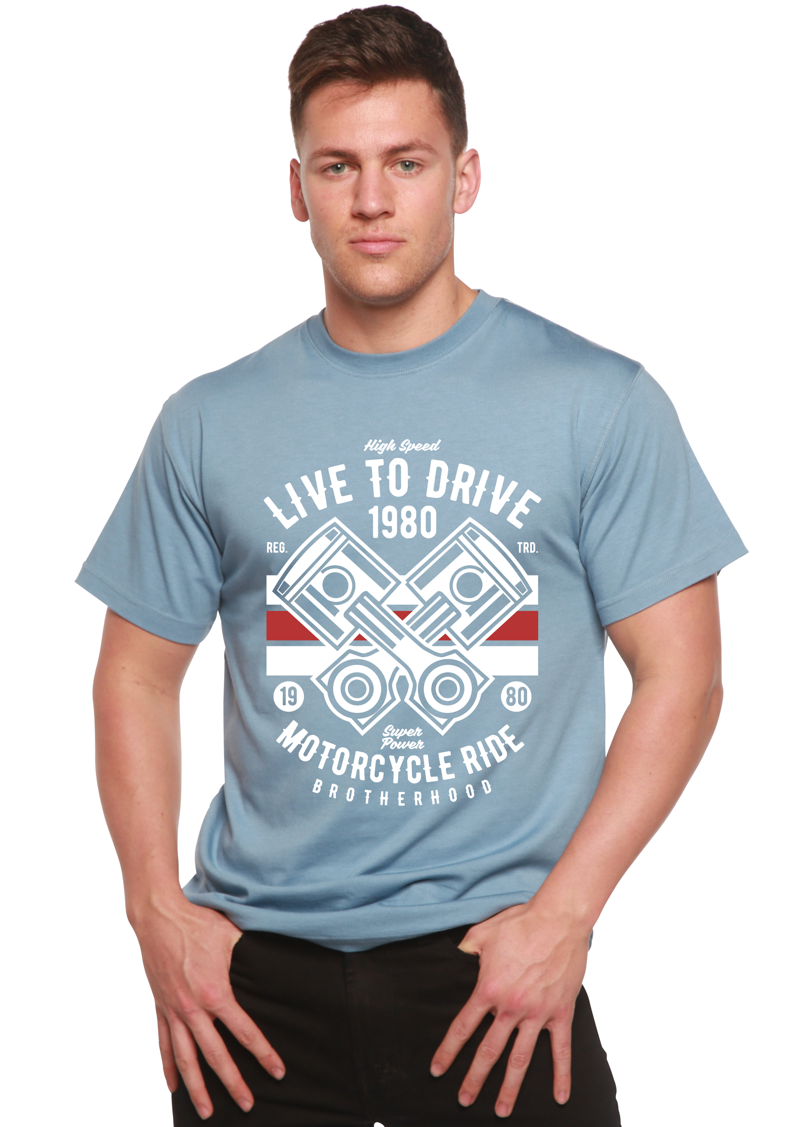 Camiseta Gráfica de Manga Corta de Bambú Viscosa/Algodón Orgánico para Hombre "Live To Ride 1980"
