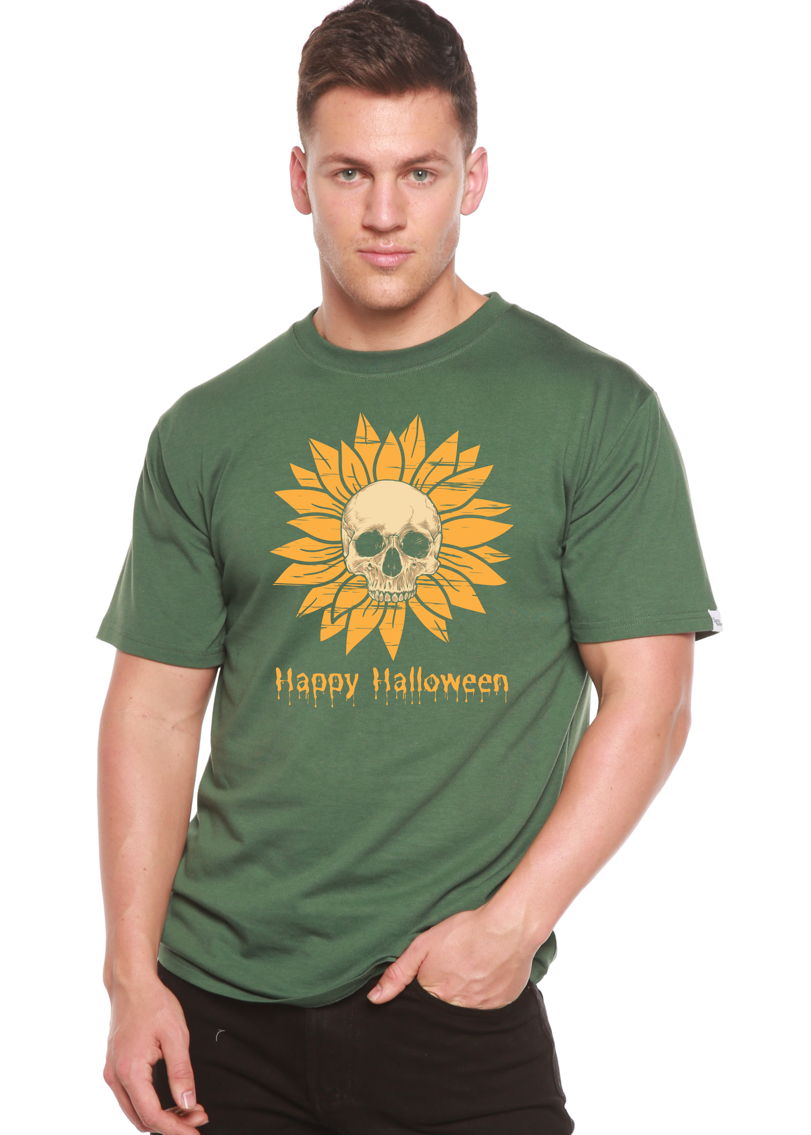 Camiseta gráfica de manga corta de viscosa de bambú/algodón orgánico para hombre del Día de Halloween