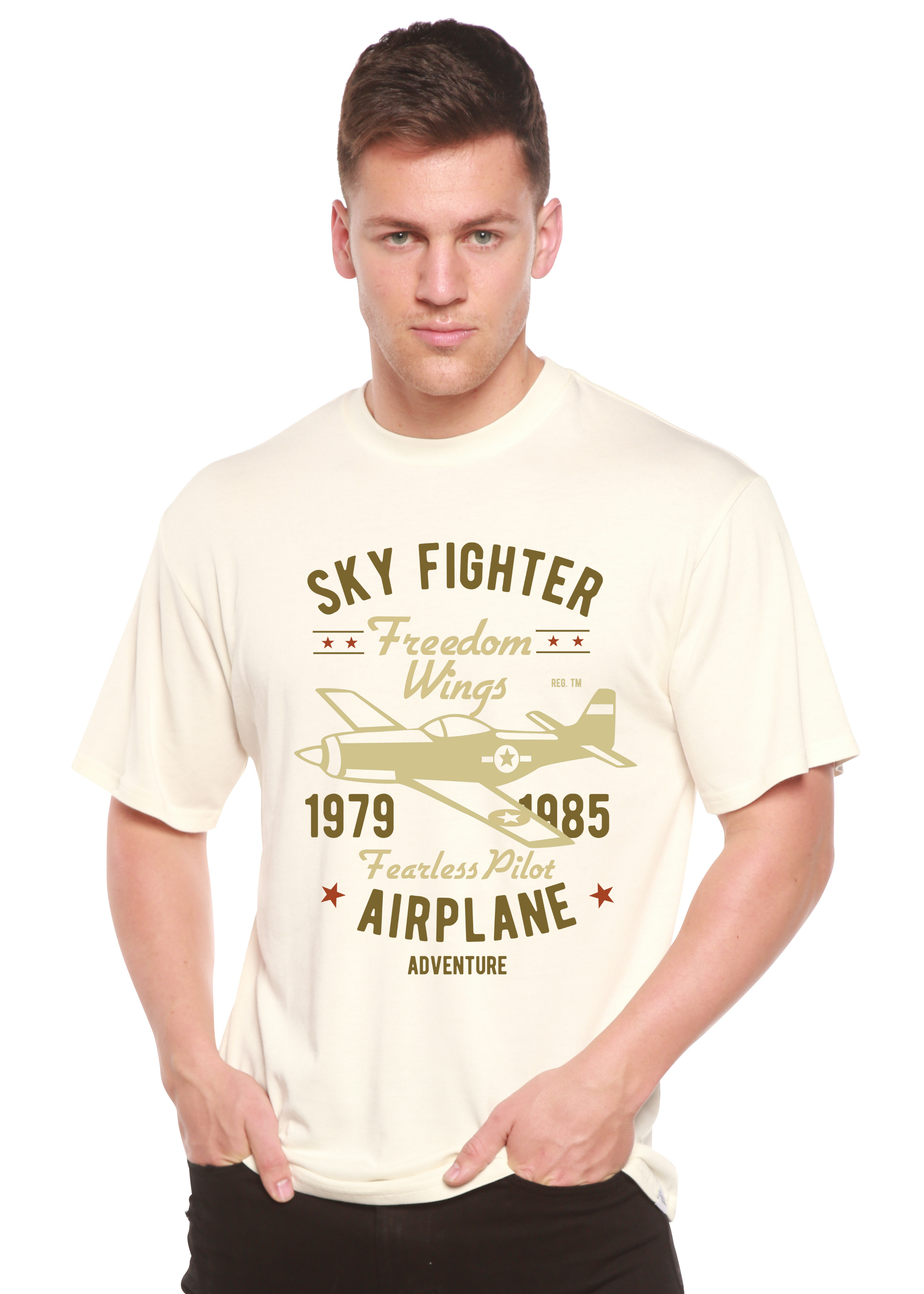 Camiseta gráfica de manga corta de viscosa de bambú/algodón orgánico Spun Bamboo® para hombre Sky Fighter