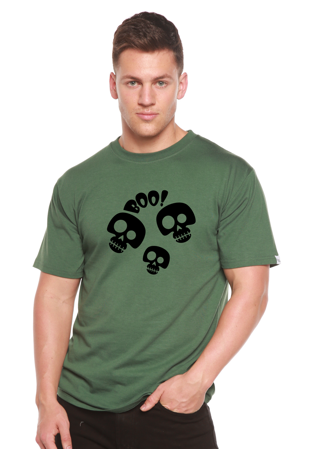 Camiseta gráfica de manga corta de bambú/algodón orgánico unisex "Halloween Boo"