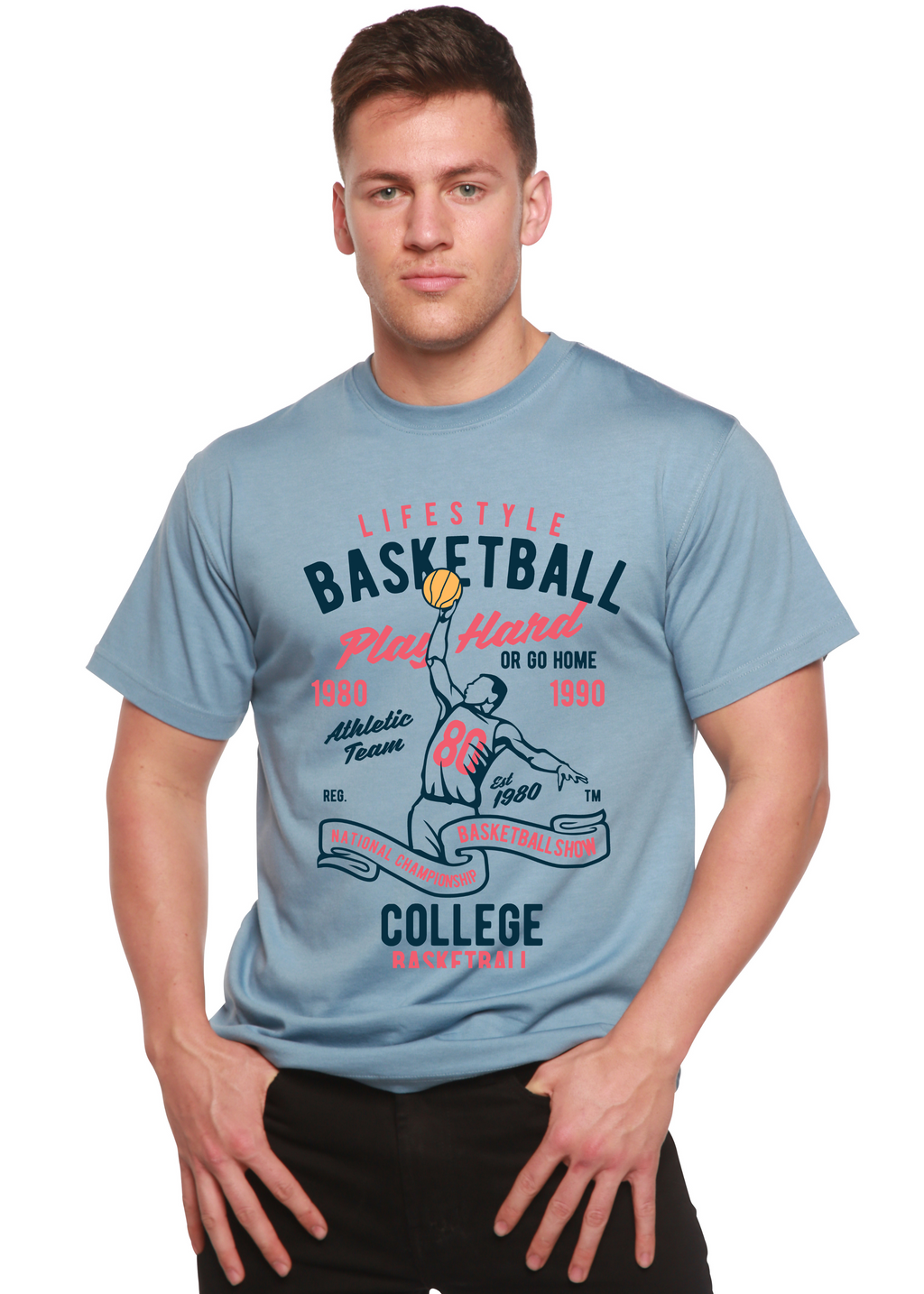Camiseta de baloncesto para hombre, de manga corta, con estampado gráfico, de bambú, viscosa y algodón orgánico