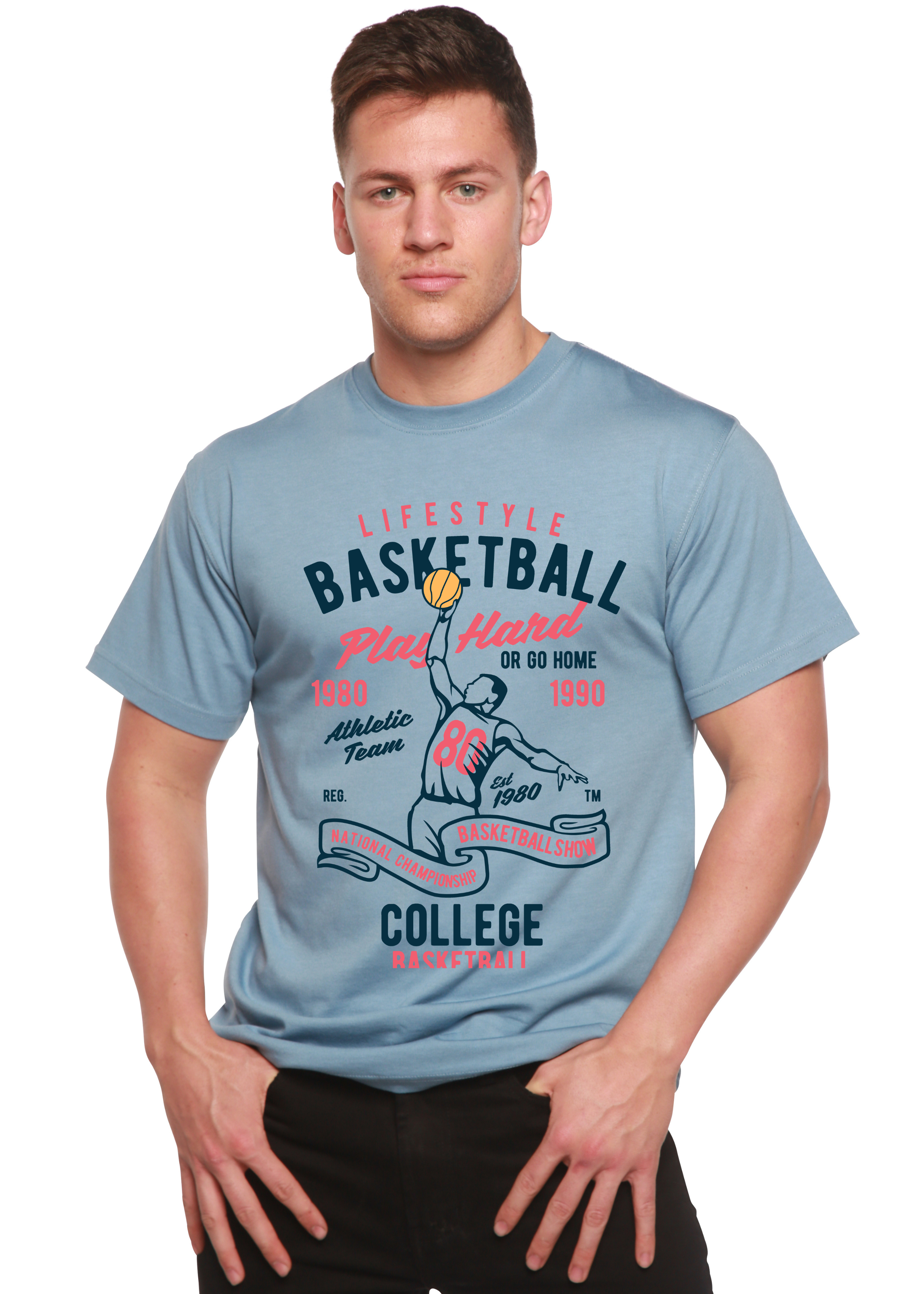 Camiseta de baloncesto para hombre, de manga corta, con estampado gráfico, de bambú, viscosa y algodón orgánico