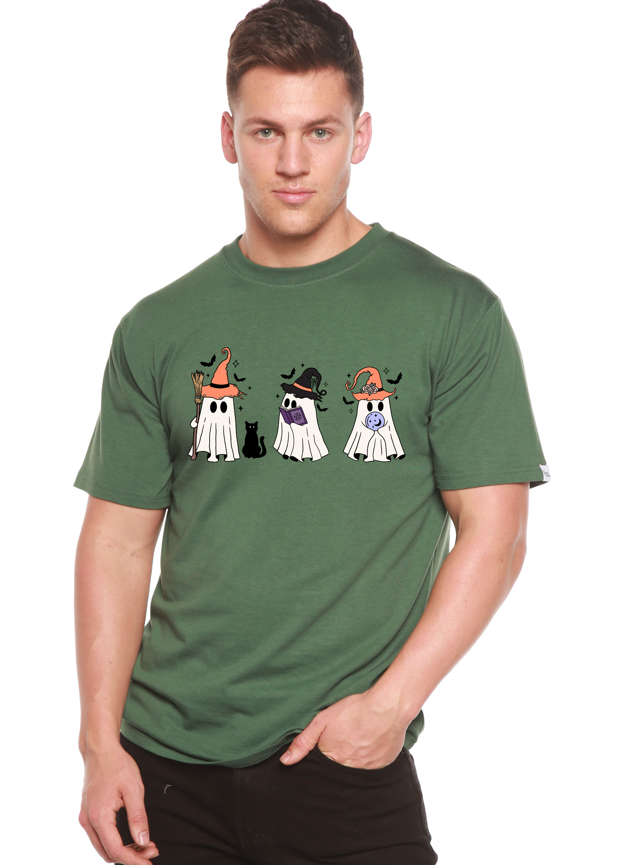 Camiseta gráfica de manga corta de bambú-viscosa/algodón orgánico "Halloween Boo" para hombre