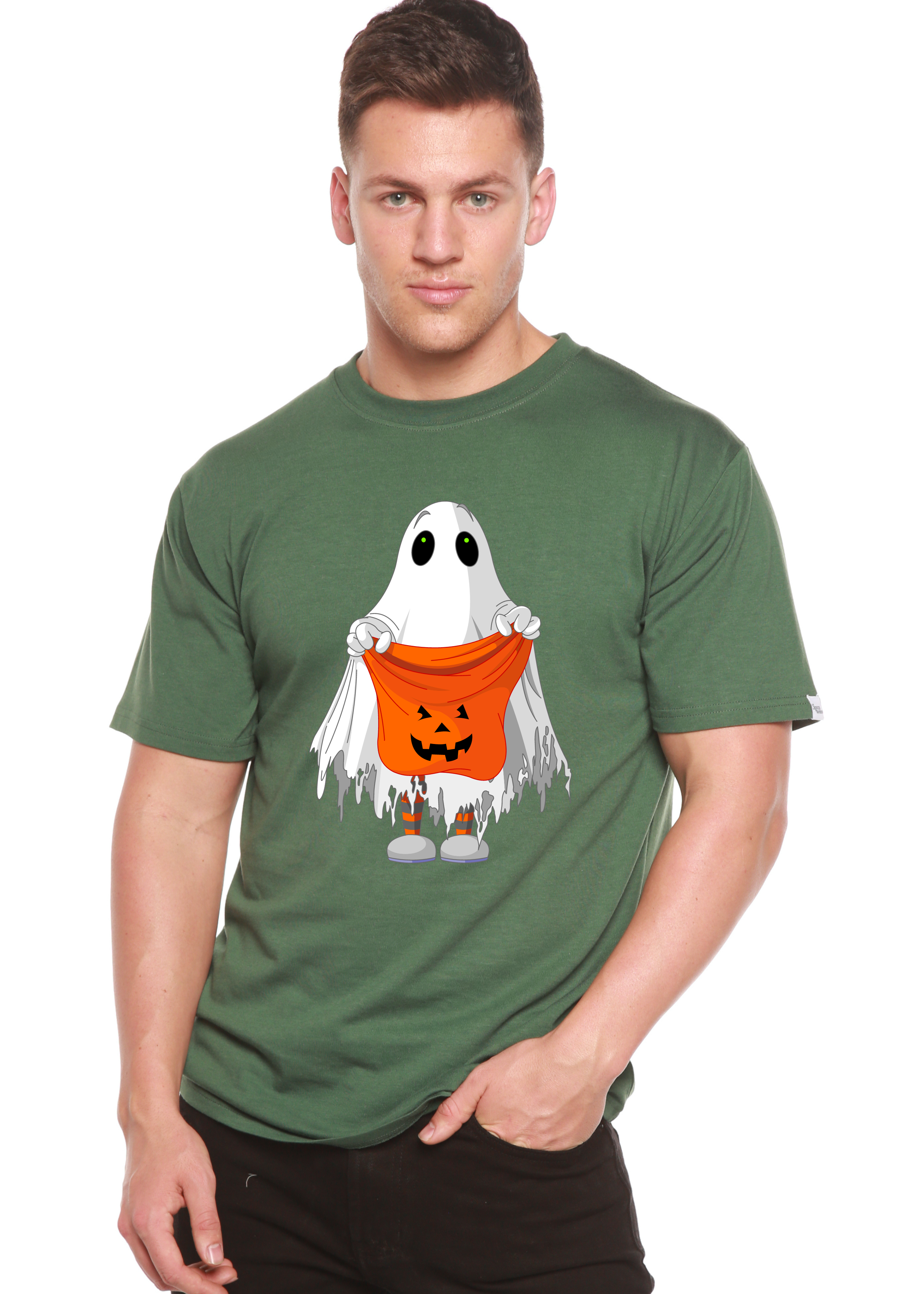 Camiseta Gráfica de Manga Corta para Hombre "Boo Halloween" de Viscosa de Bambú/Algodón Orgánico