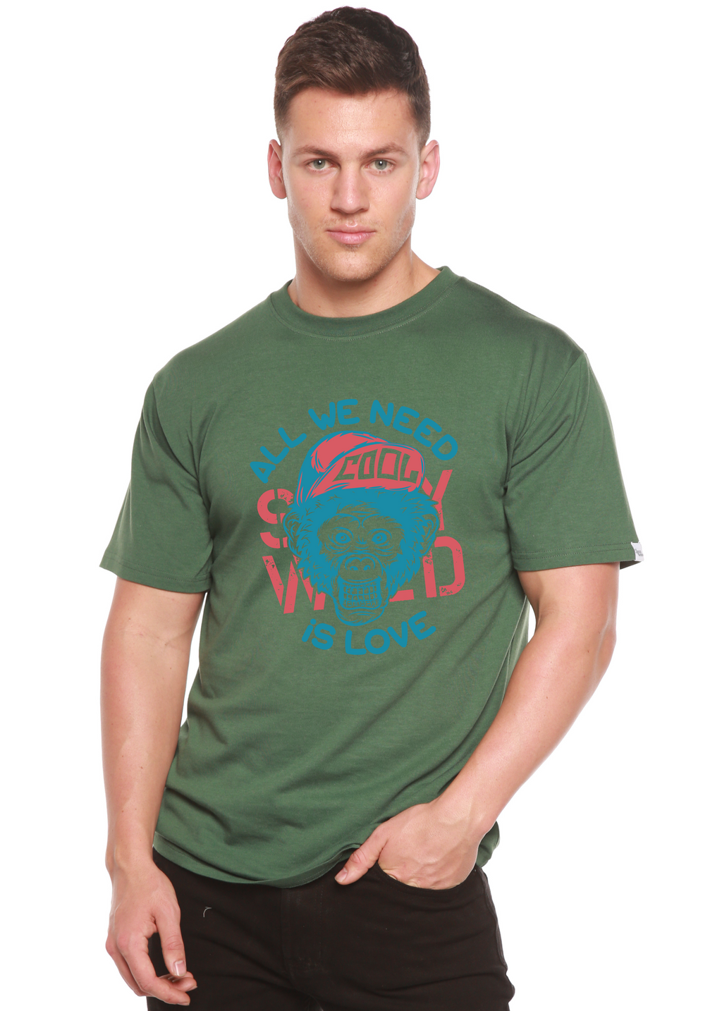 Camiseta Gráfica de Manga Corta para Hombre de Viscosa de Bambú/Algodón Orgánico "All We Need is Love"
