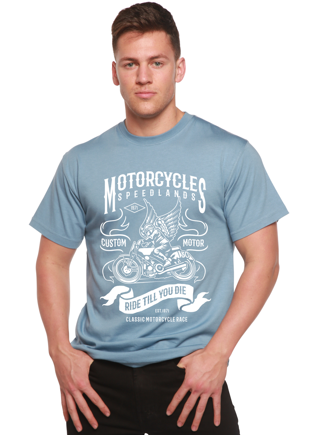 Motocicletas Camiseta de Manga Corta con Gráfico de Viscosa de Bambú/Algodón Orgánico para Hombre