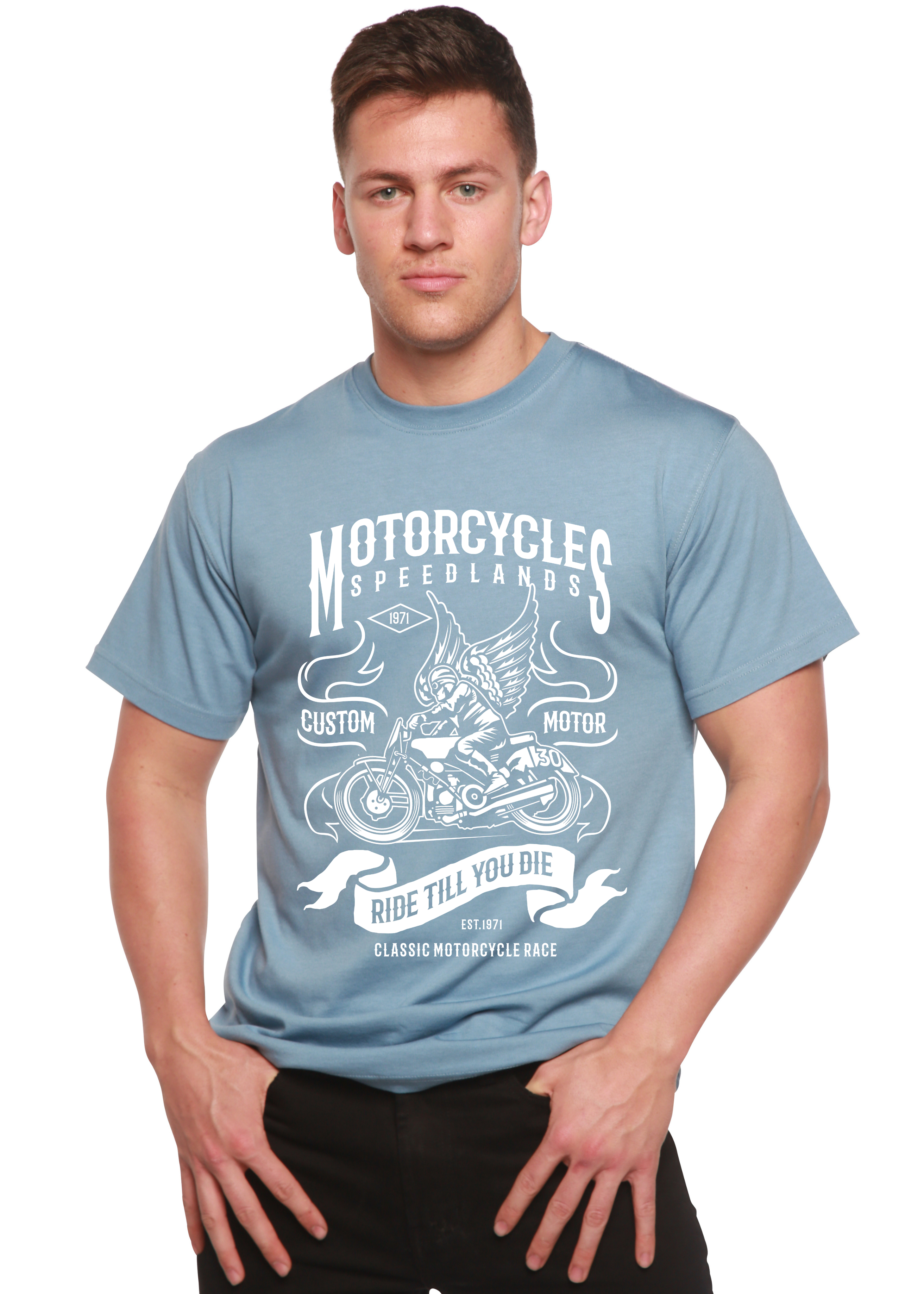 Motocicletas Camiseta de Manga Corta con Gráfico de Viscosa de Bambú/Algodón Orgánico para Hombre