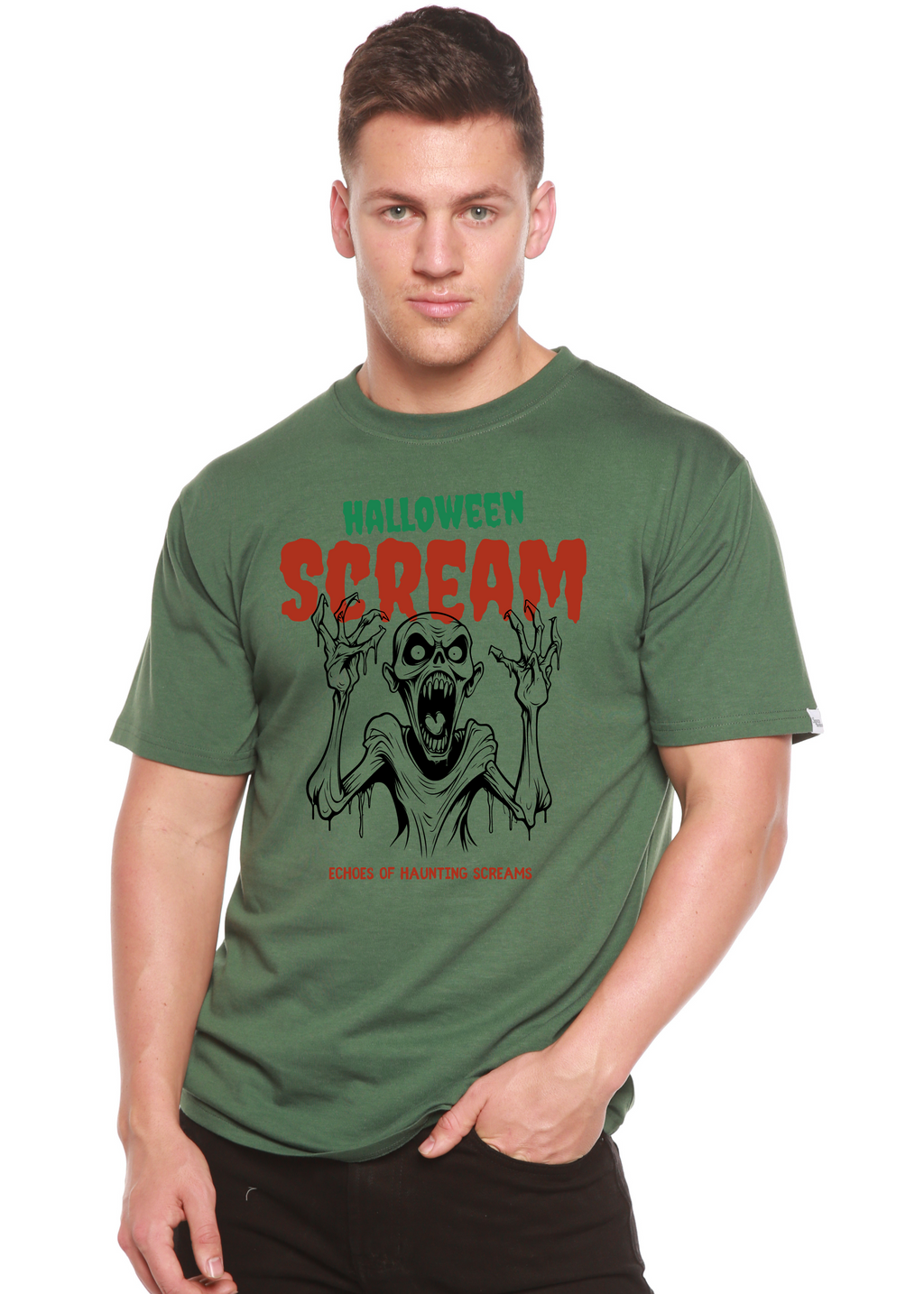 Camiseta gráfica de manga corta de viscosa de bambú y algodón orgánico para hombre Halloween Scream