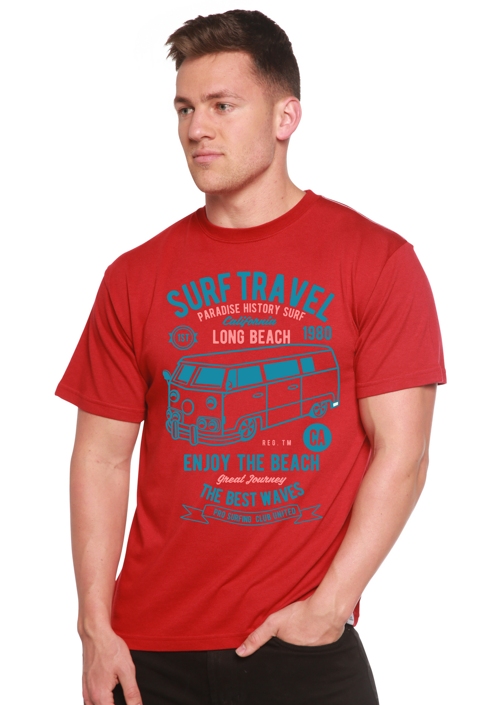 Camiseta gráfica de manga corta de bambú/algodón orgánico Surf Travel Spun Bamboo® para hombre