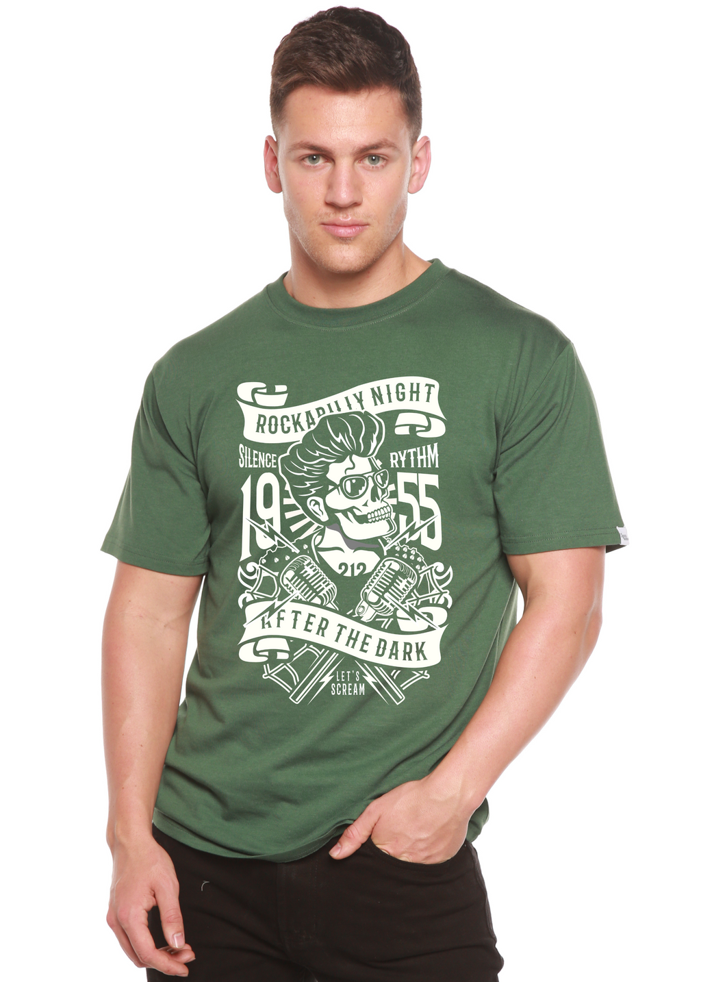 Camiseta gráfica de manga corta de bambú/algodón orgánico Rockabilly Night Spun Bamboo® para hombre